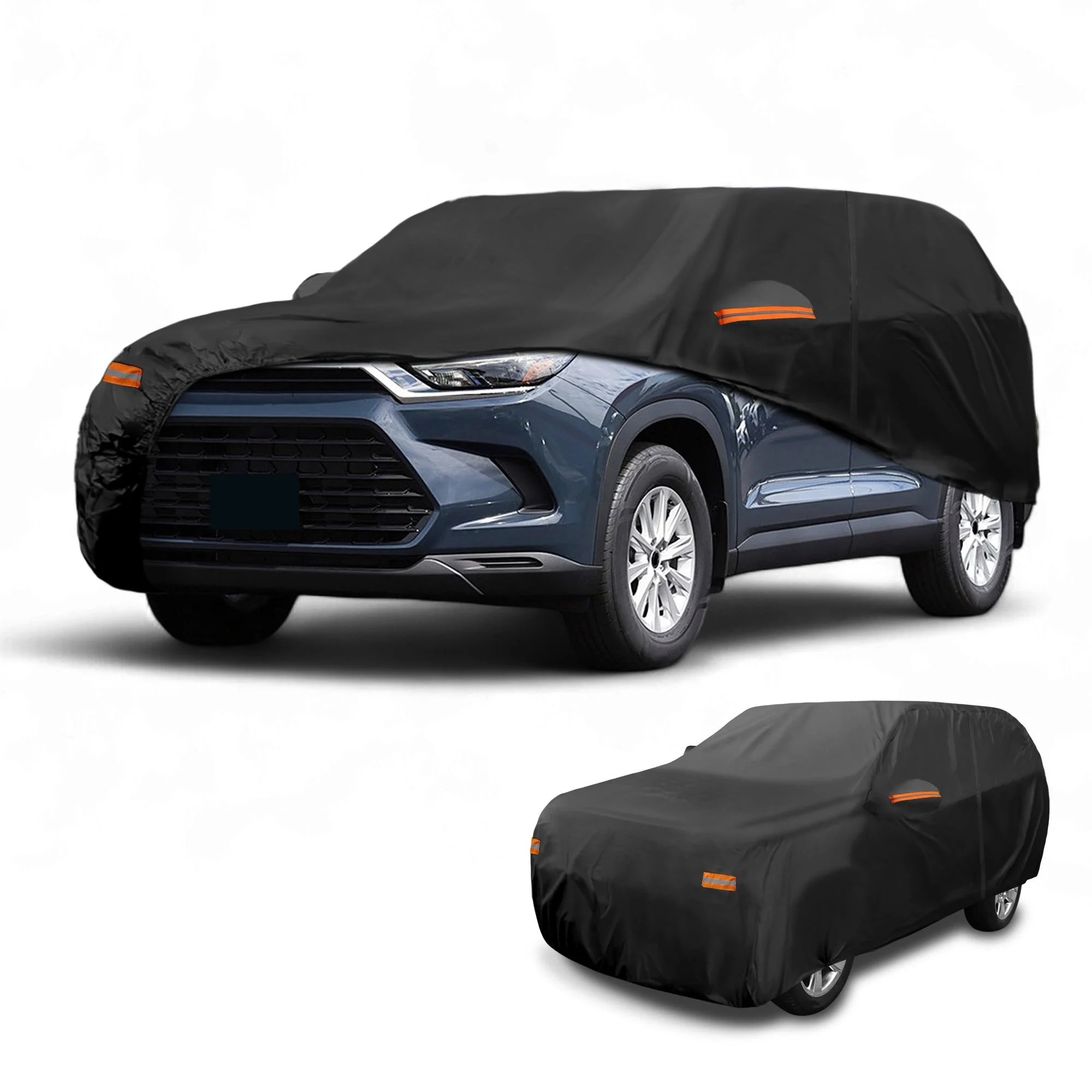 Car Cover Waterproof All Weather Sun Rain Protection Full Exterior Cover for Toyota Grand Highlander 190T-PU Black with Left Side Zippers