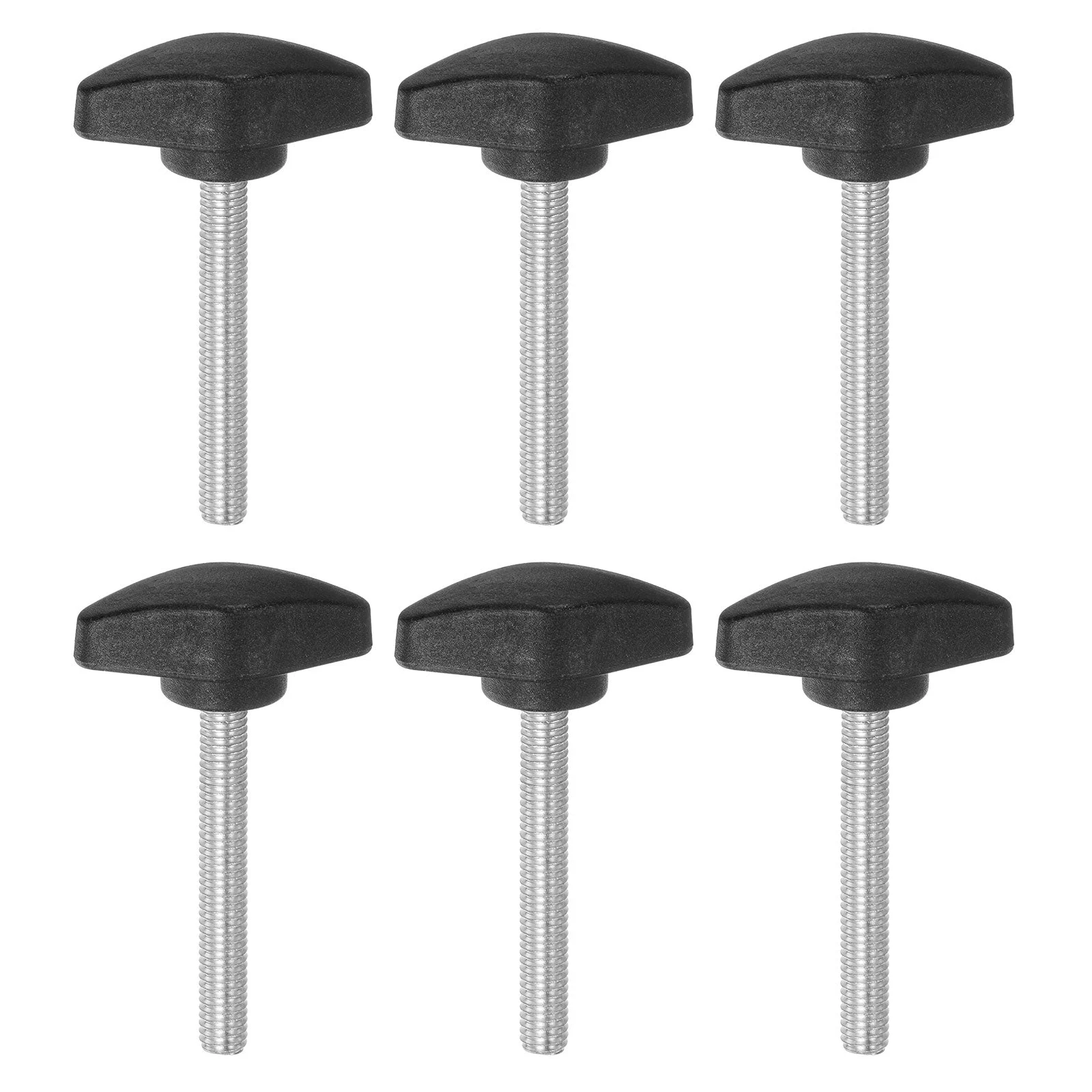 6pcs Tee Wing Knobs M6x50mm Metric Male Thread T Head Clamping Thumb Screw Black