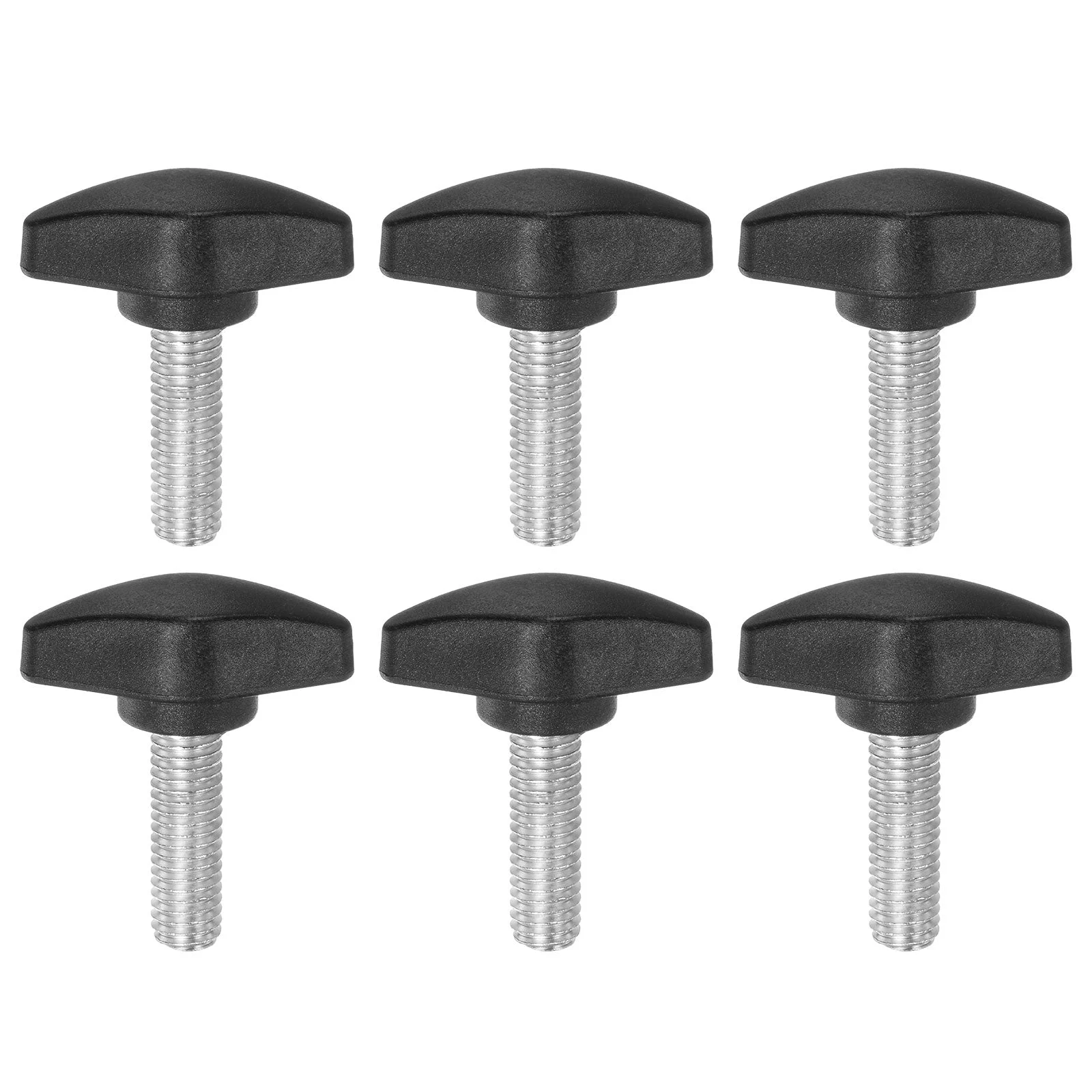 6pcs Tee Wing Knobs M8x25mm Metric Male Thread T Head Clamping Thumb Screw Black
