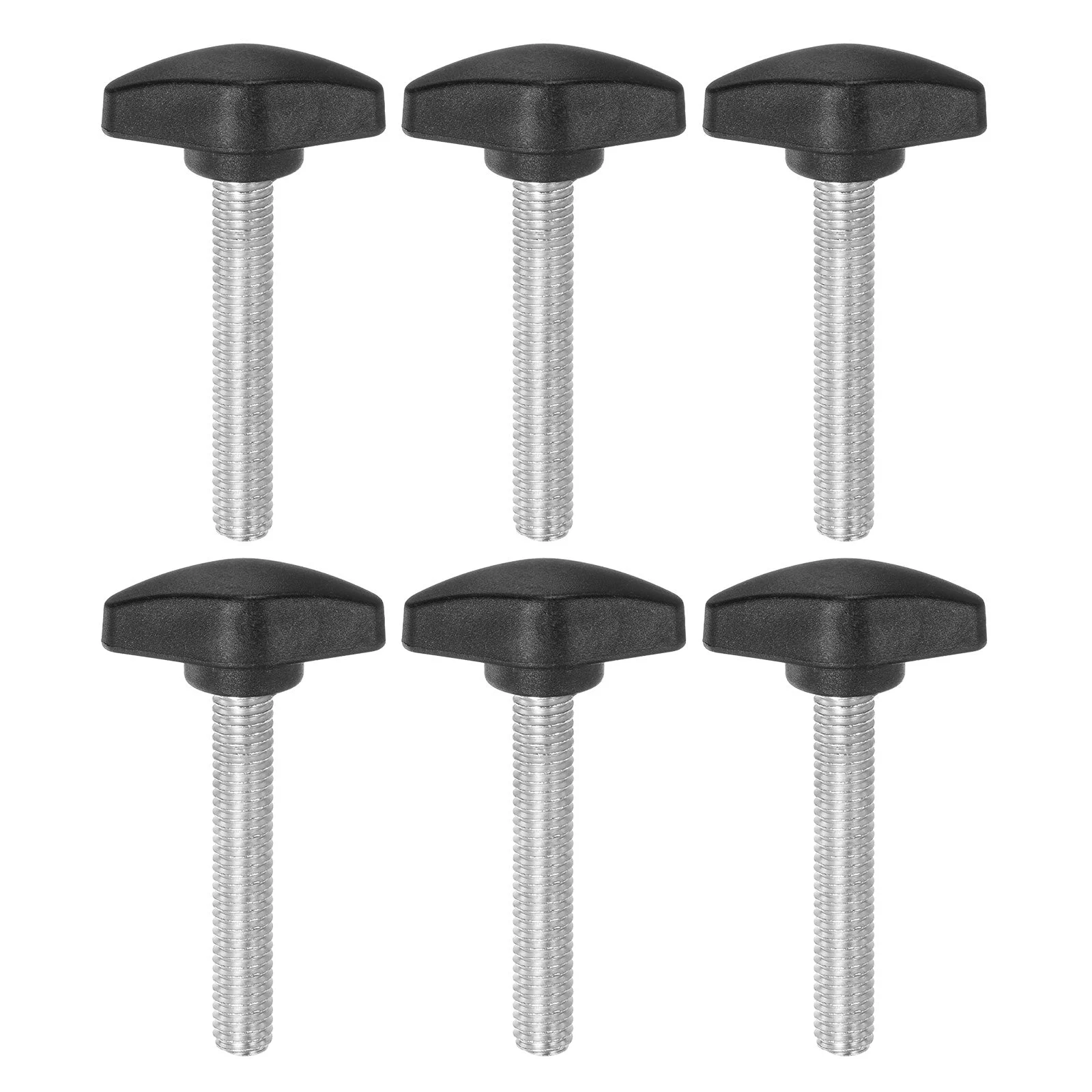 6pcs Tee Wing Knobs M8x45mm Metric Male Thread T Head Clamping Thumb Screw Black