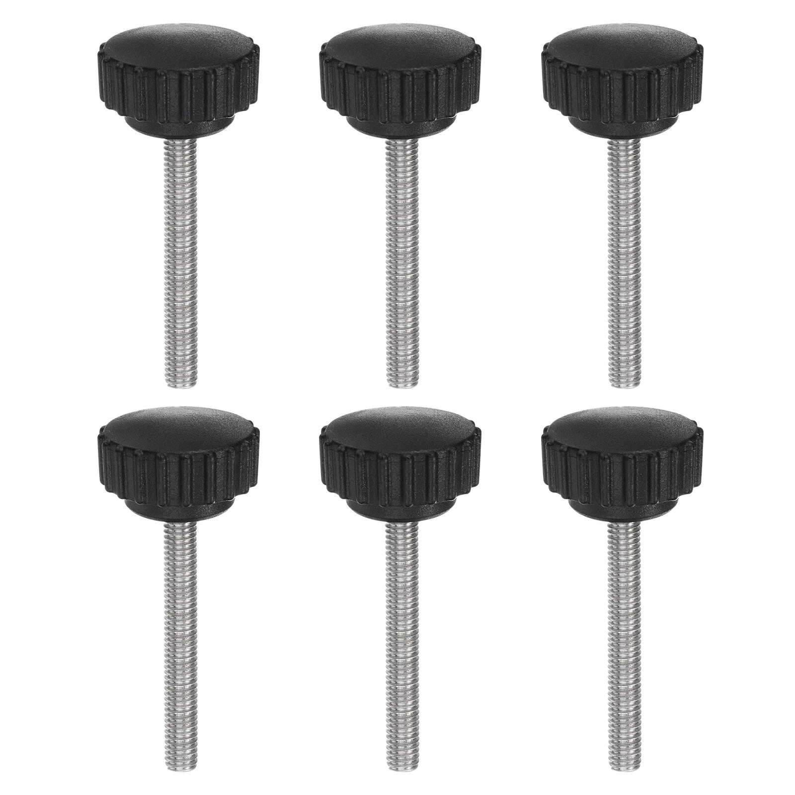 6pcs Knurled Clamping Knobs Thumb Screws M6 x 50mm Metric Male Thread 28mm Matte Plastic Head 304 Stainless Steel Stud Hand Threaded Knob Thumbscrew Handle, Black