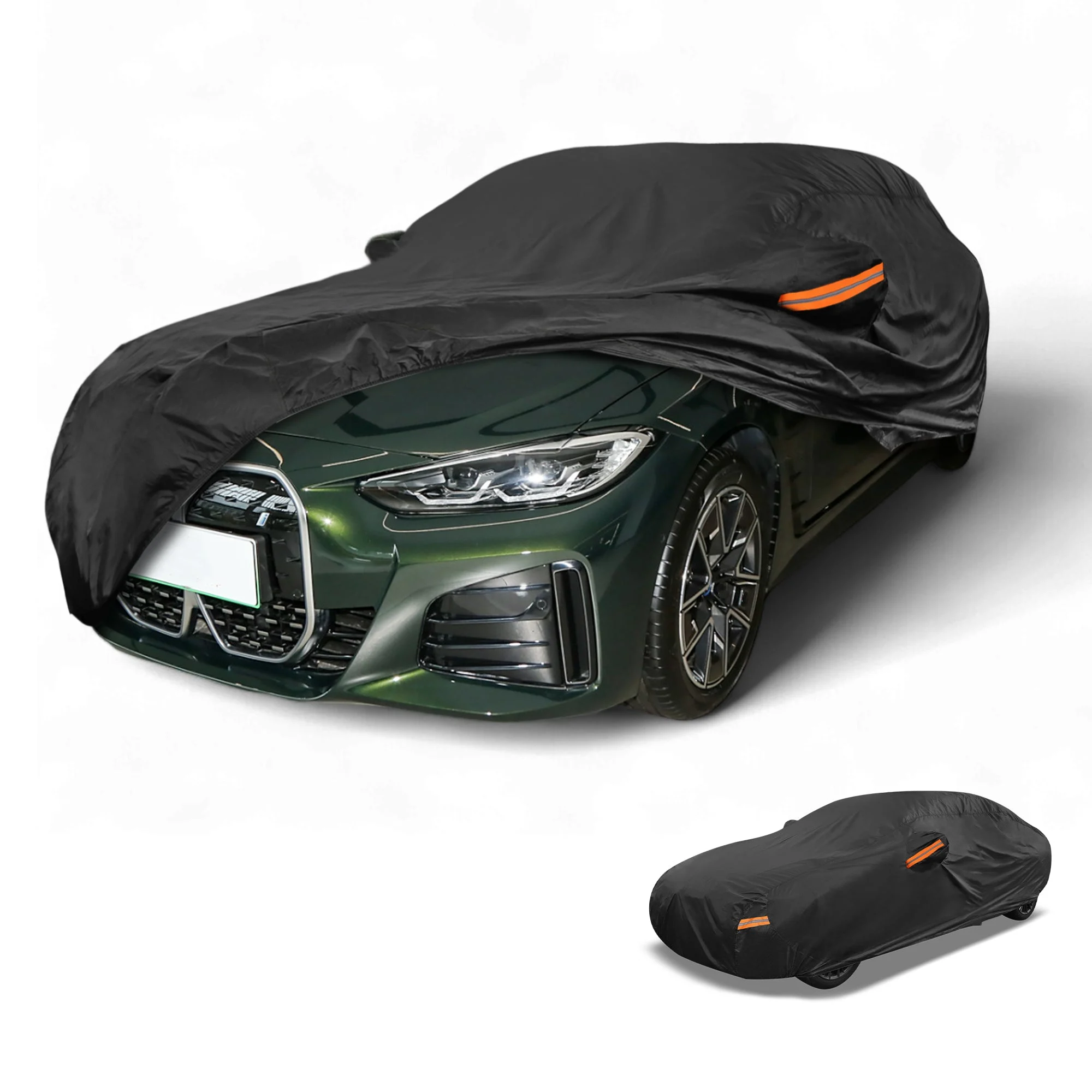 Car Cover Waterproof All Weather for BMW i4 Black 190T-PU with Zipper