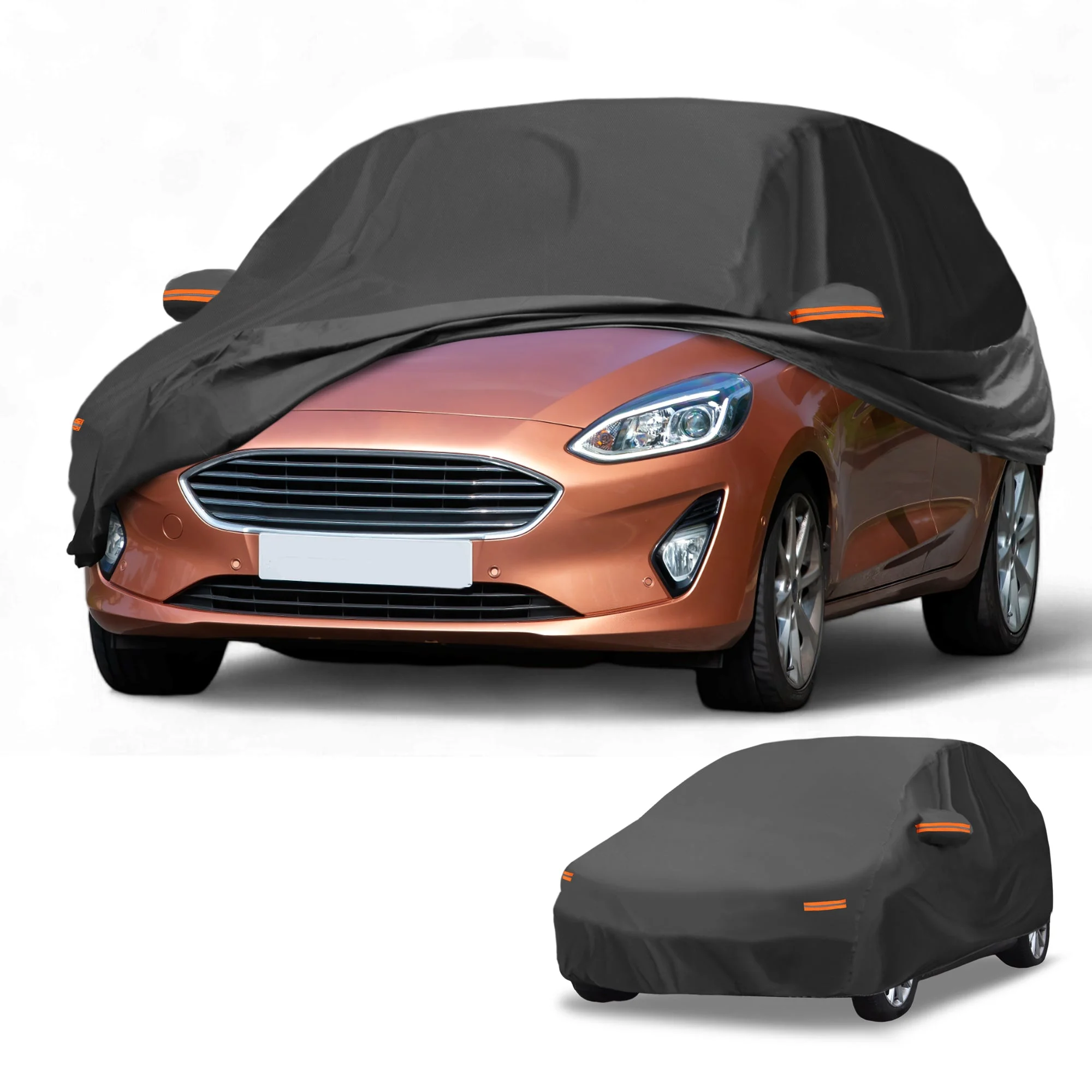 Car Cover Waterproof All Weather for Ford Fiesta Hatchback Black 190T-PU