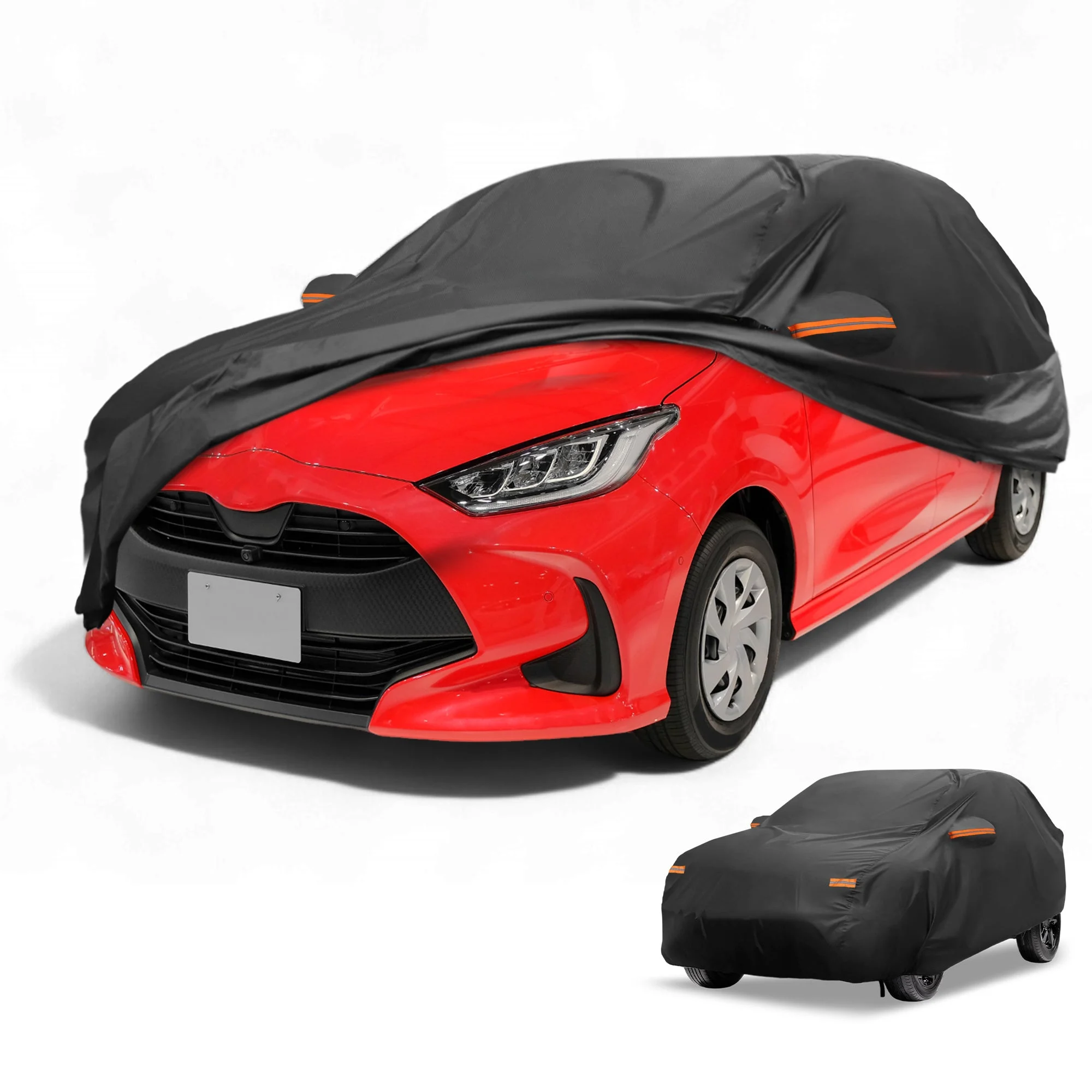 Car Cover Waterproof All Weather for Toyota Yaris Black 190T-PU with Zipper