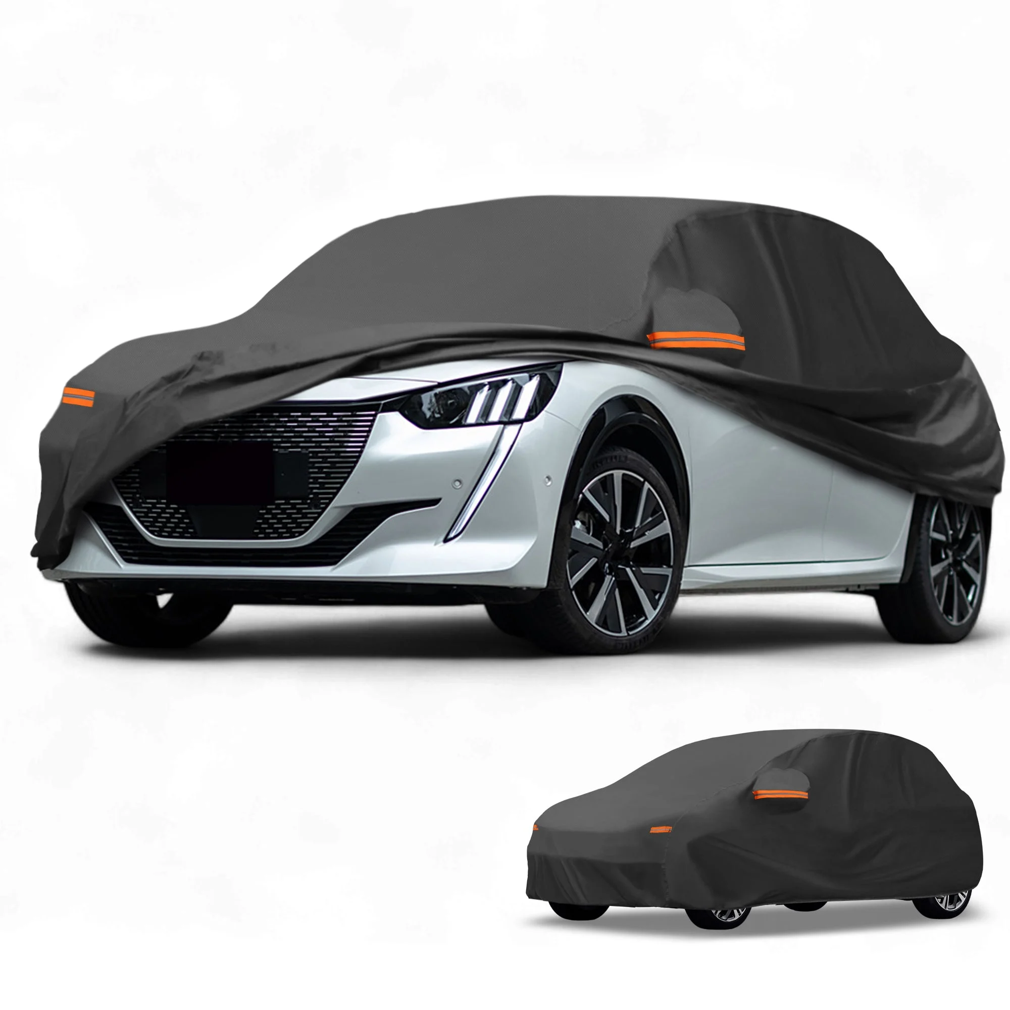 Car Cover Waterproof All Weather for Peugeot 208 Black 190T-PU with Zipper