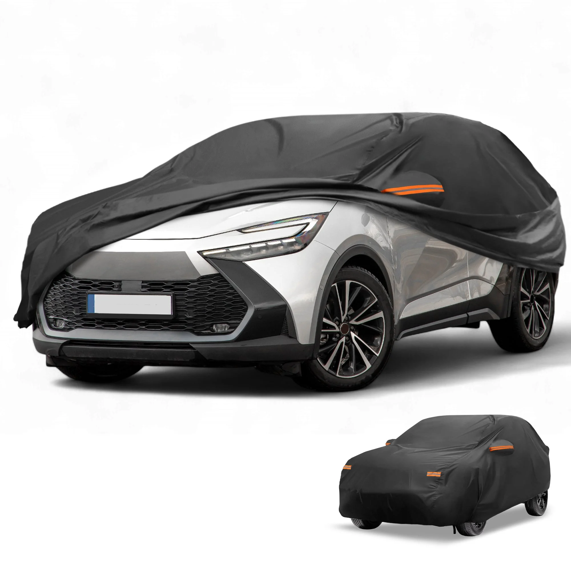 Car Cover Waterproof All Weather for Toyota C-HR Black 190T-PU with Zipper