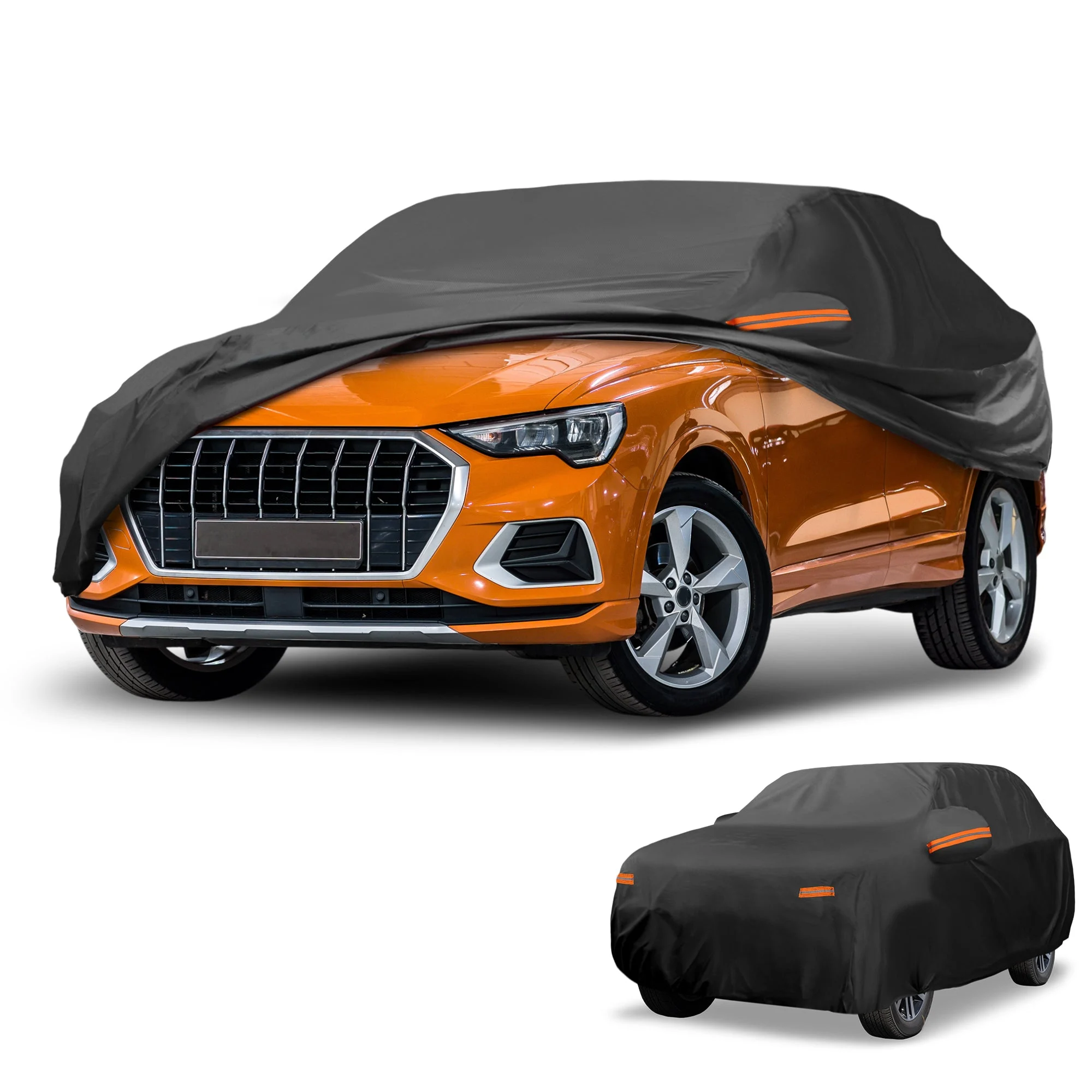 Car Cover Waterproof All Weather for Audi Q3 2012-2022 Black 190T-PU with Zipper