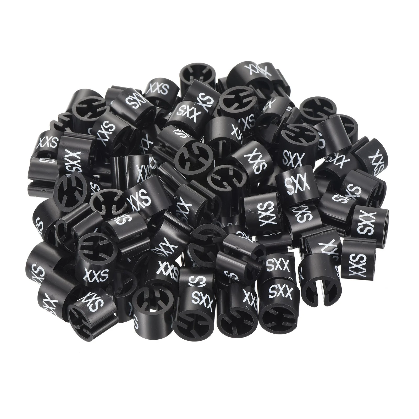 Clothes Hanger Marker 2XS Size Tag Fit 3mm Rod Black for Garment Clothing Color Coding, Pack of 100