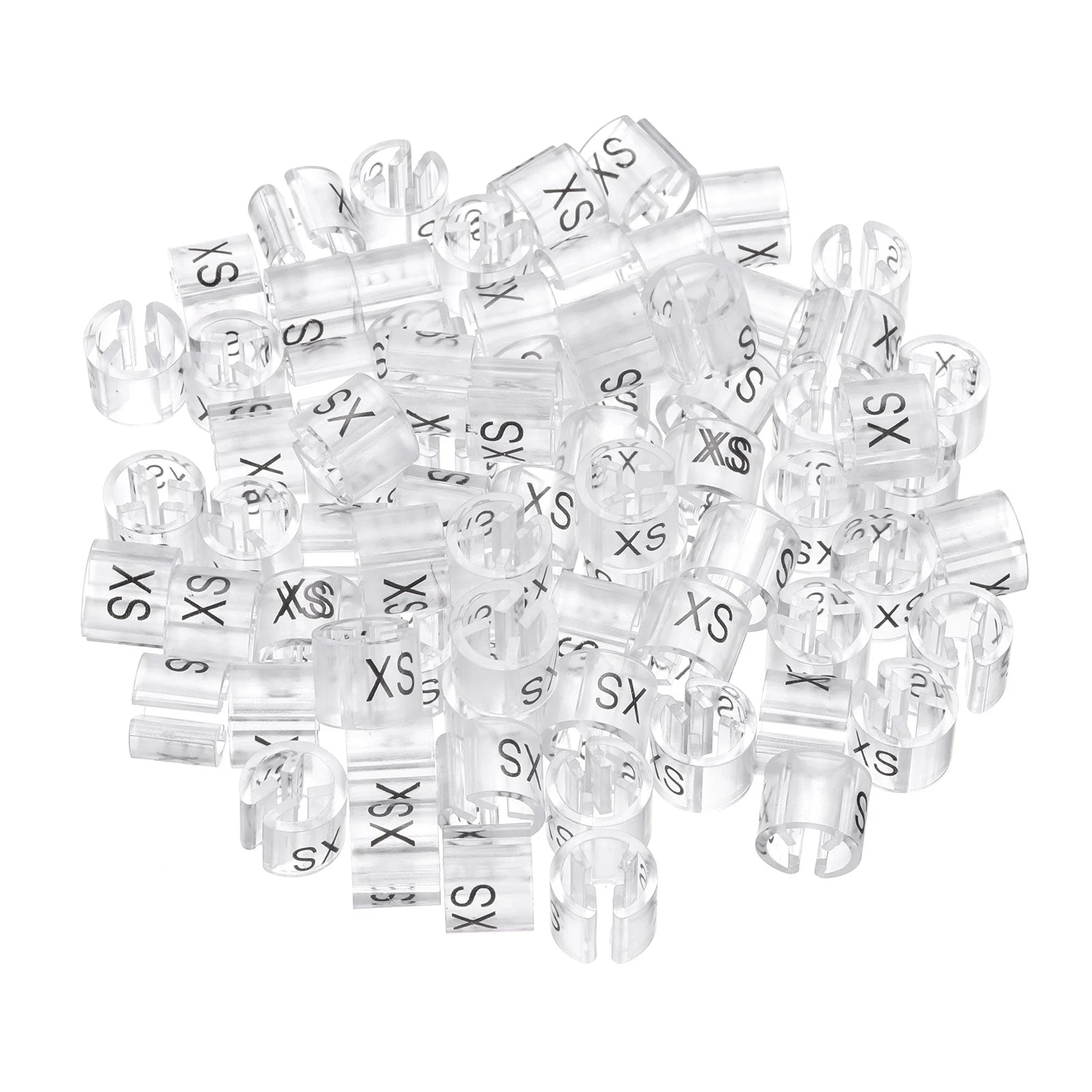 Clothes Hanger Marker XS Size Tag Fit 3mm Rod Transparent, Pack of 100