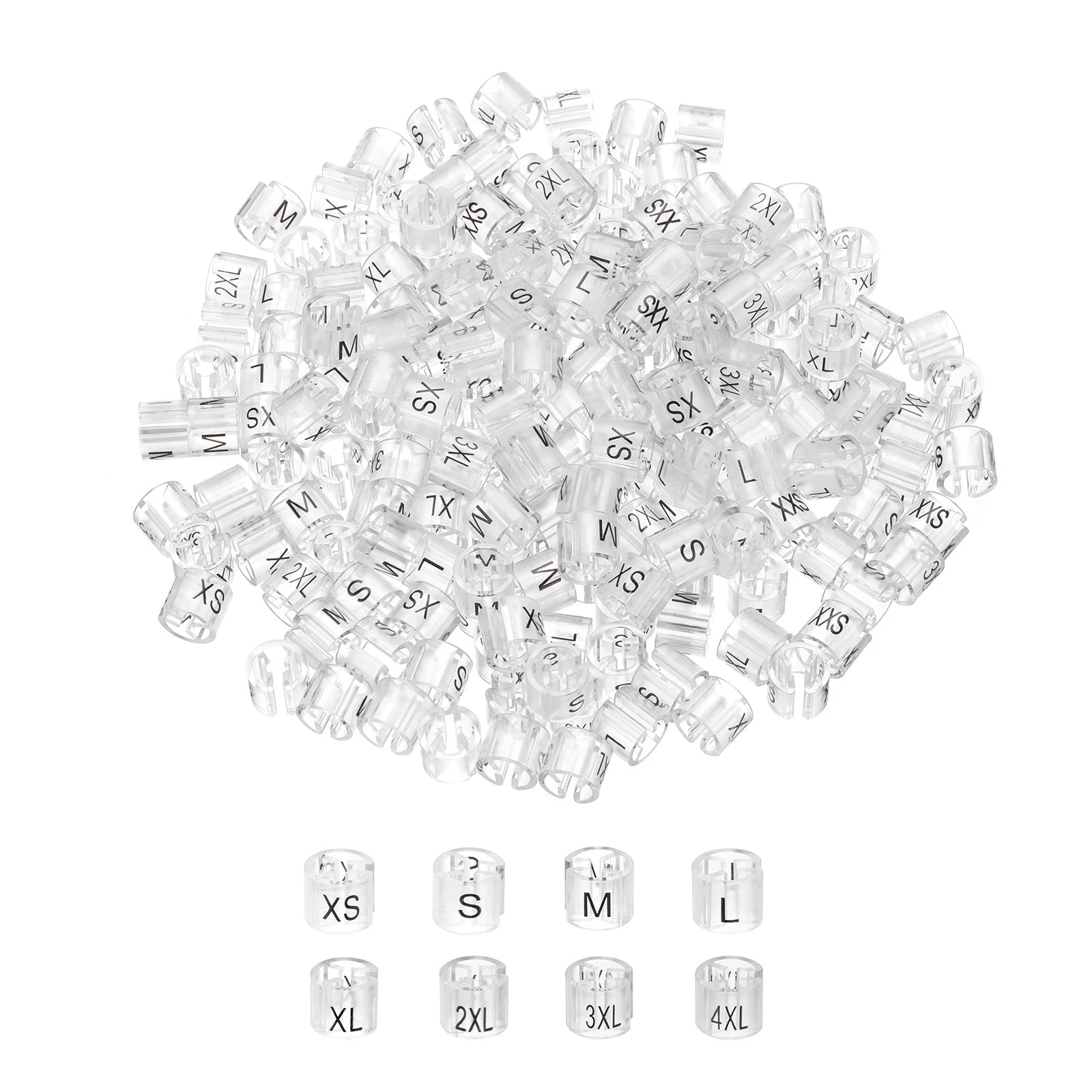 Clothes Hanger Marker XXS/XS/S/M/L/XL/2XL/3XL Transparent Tag 3mm Rod 200Pcs