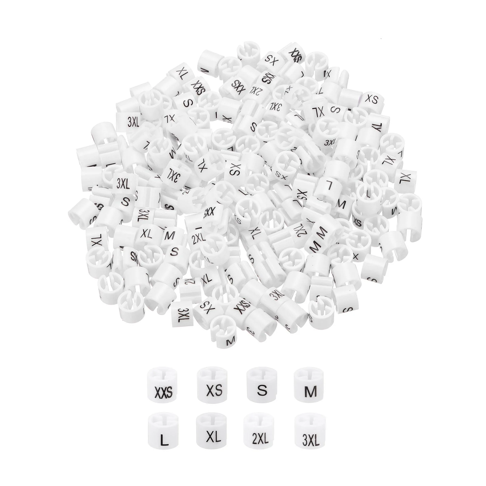 Clothes Hanger Marker XXS/XS/S/M/L/XL/2XL/3XL White Size Tag 3mm Rod 200Pcs