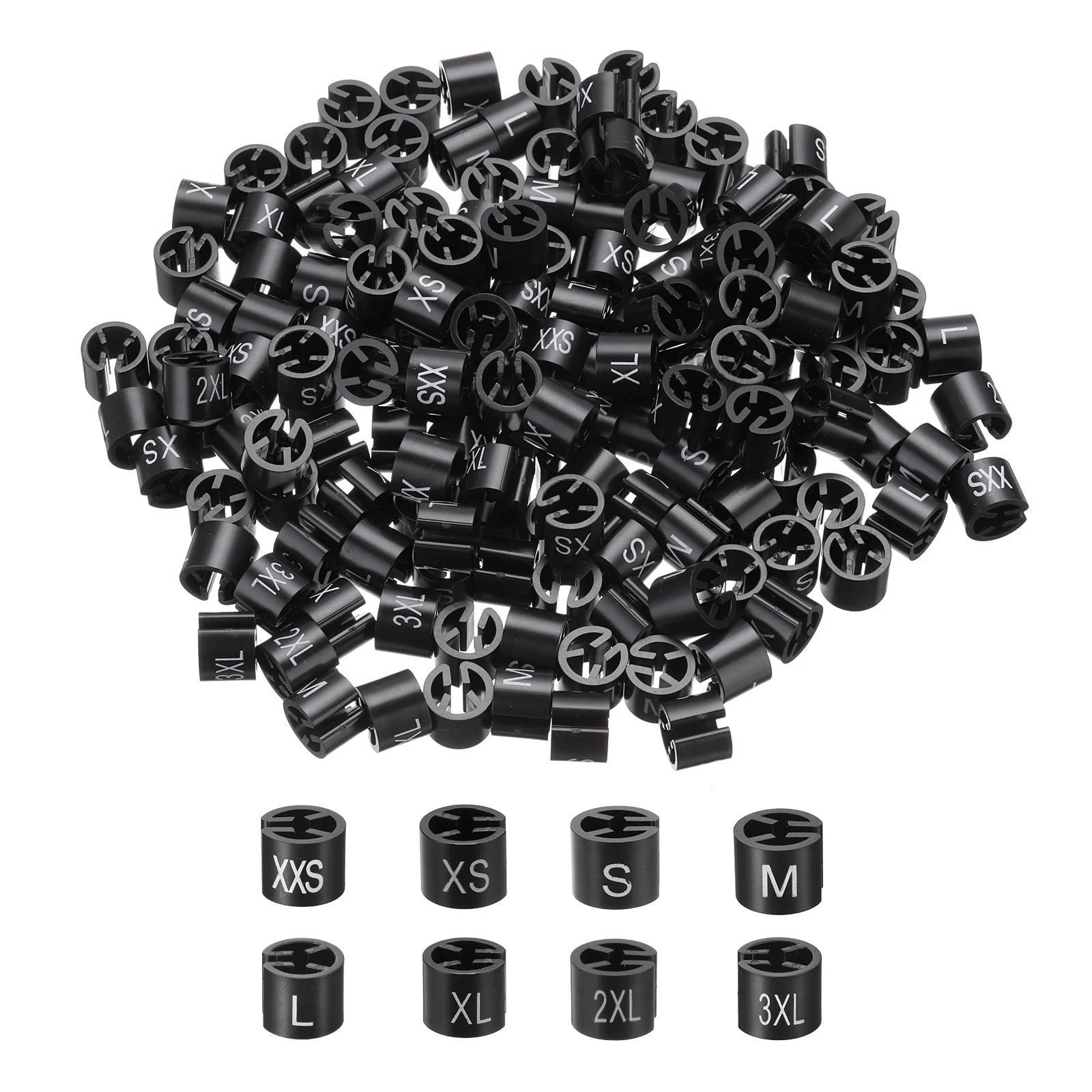 Clothes Hanger Marker XXS/XS/S/M/L/XL/2XL/3XL Black Size Tag 3mm Rod 200Pcs