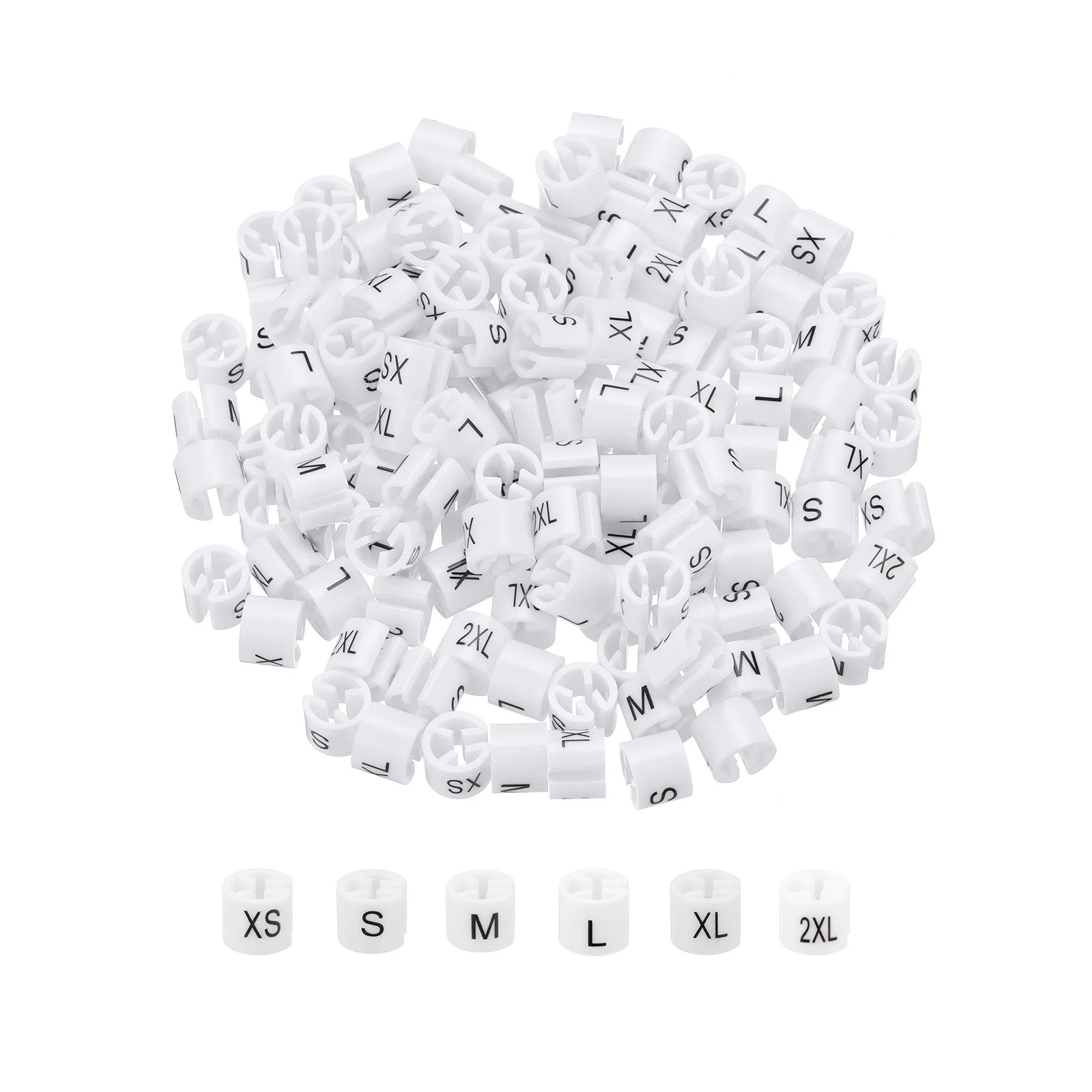 Clothes Hanger Marker XS/S/M/L/XL/2XL White Size Tag Fit 3mm Rod, 150Pcs