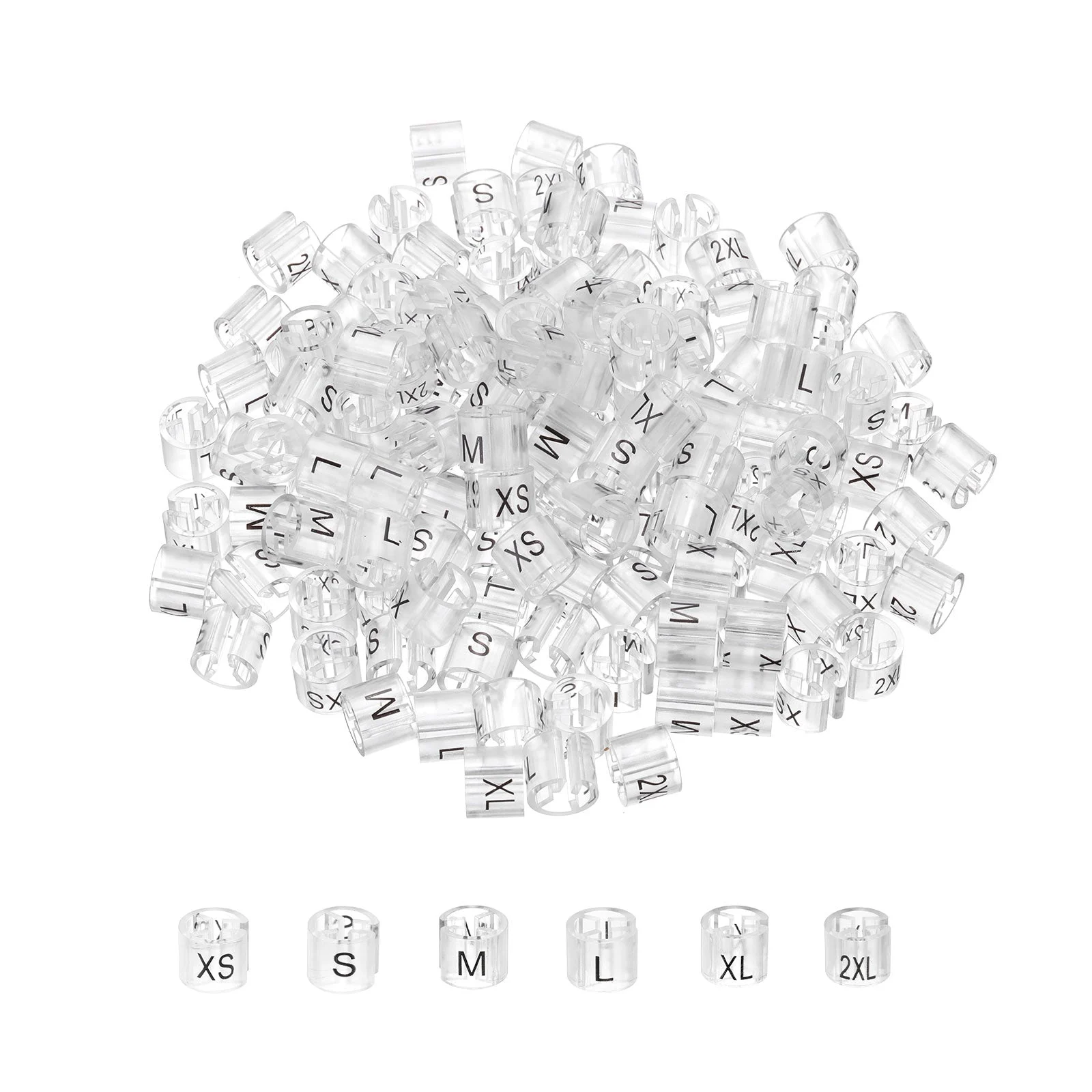 Clothes Hanger Marker XS/S/M/L/XL/2XL Transparent Size Tag Fit 3mm Rod, 300Pcs