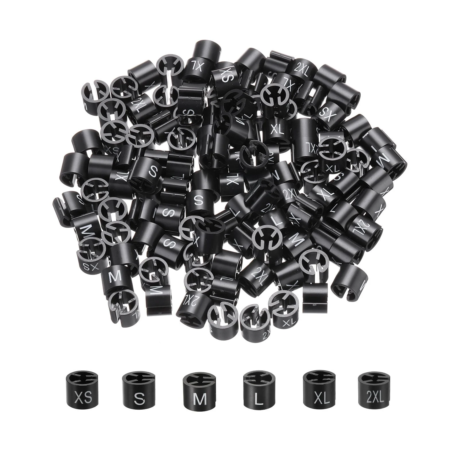 Clothes Hanger Marker XS/S/M/L/XL/2XL Black Size Tag Fit 3mm Rod, 300Pcs