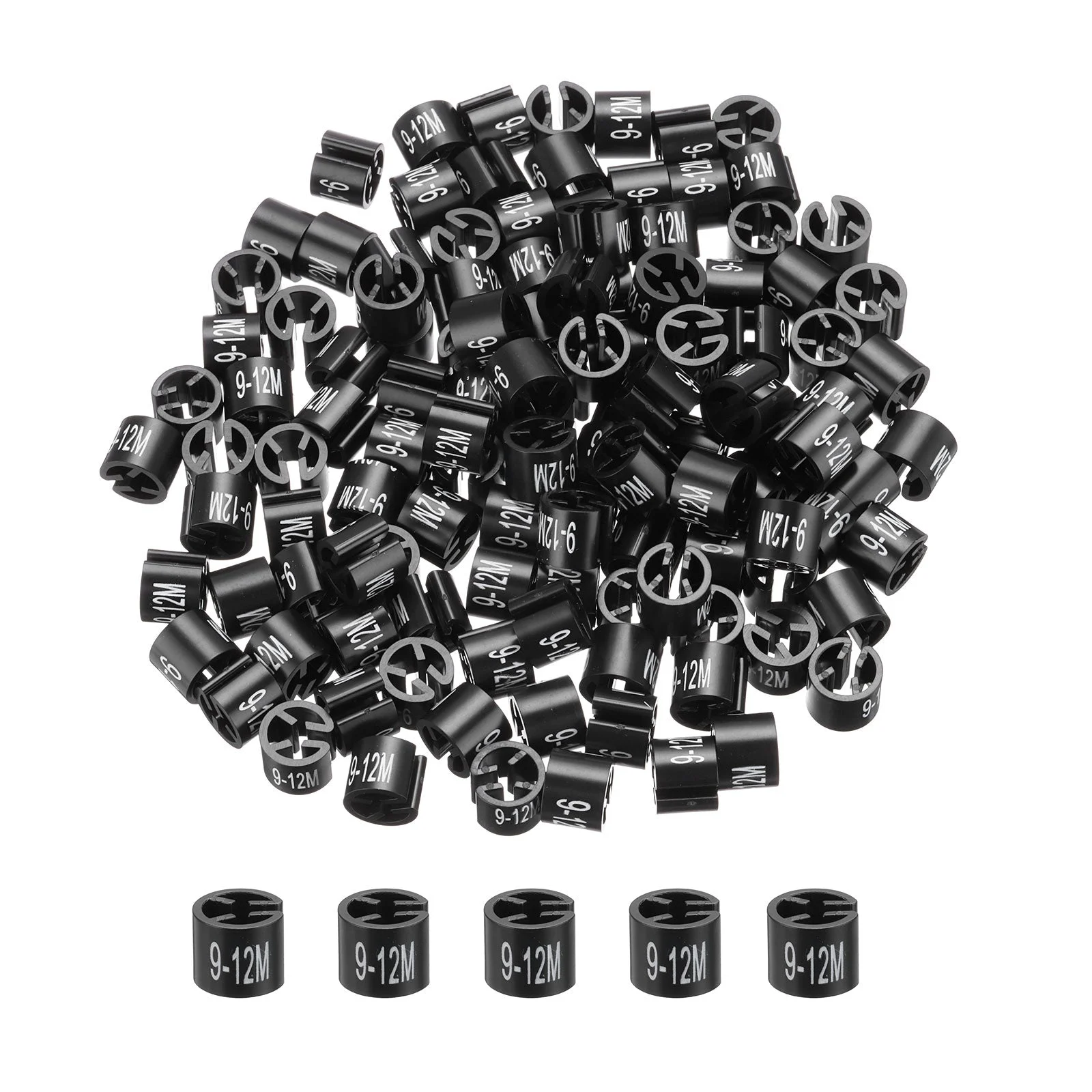 250pcs Clothes Hanger Marker 9-12M Black Colored Hanger Size Garment Tag