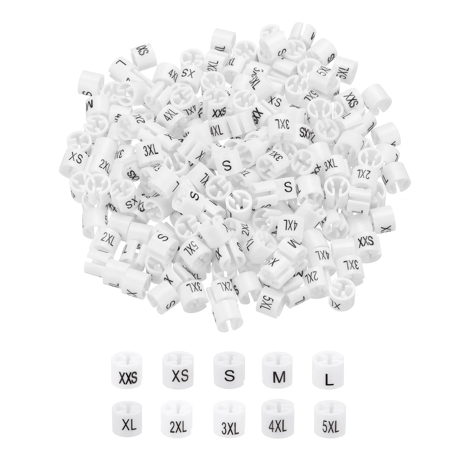 Clothes Hanger Marker XXS/XS/S/M/L/XL/2XL/3XL/4XL/5XL White 3mm Rod 250Pcs
