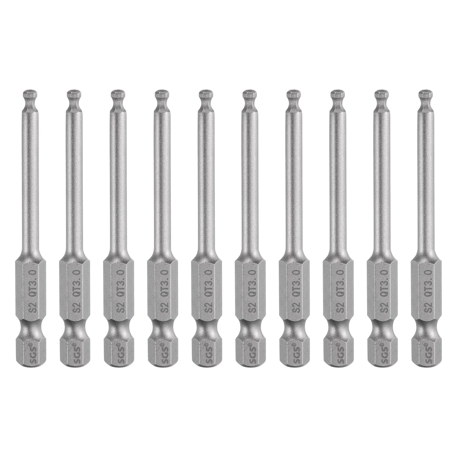 10pcs Ball End Hex Screwdriver Bit 3mm (H3.0) Magnetic Tip 1/4" Hex Shank 2.56"