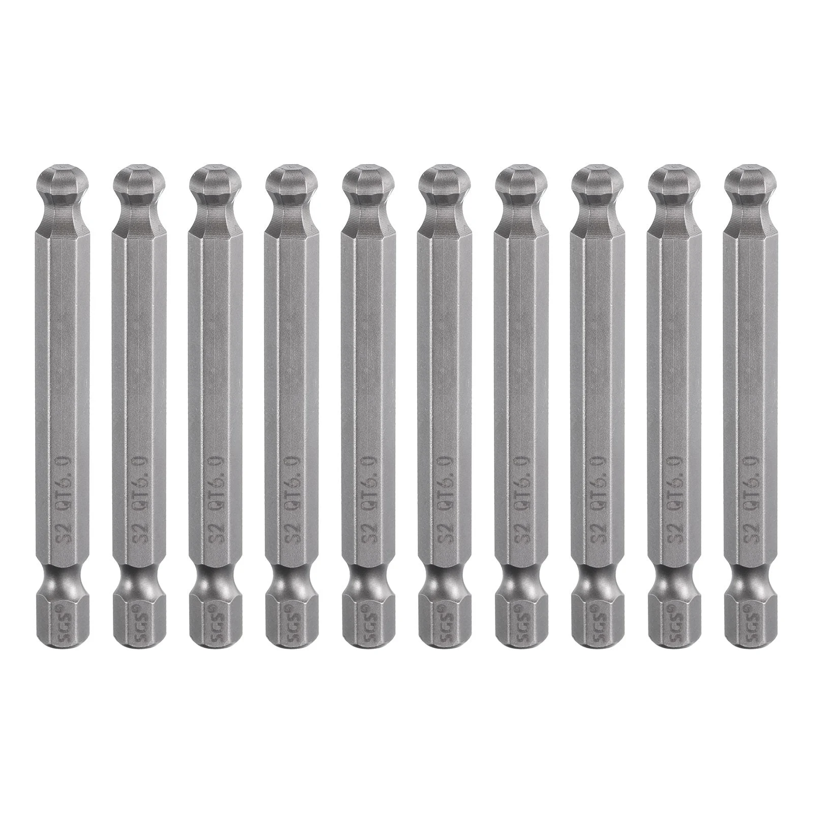 10pcs Ball End Hex Screwdriver Bit 6mm (H6.0) Magnetic Tip 1/4" Hex Shank 2.56"