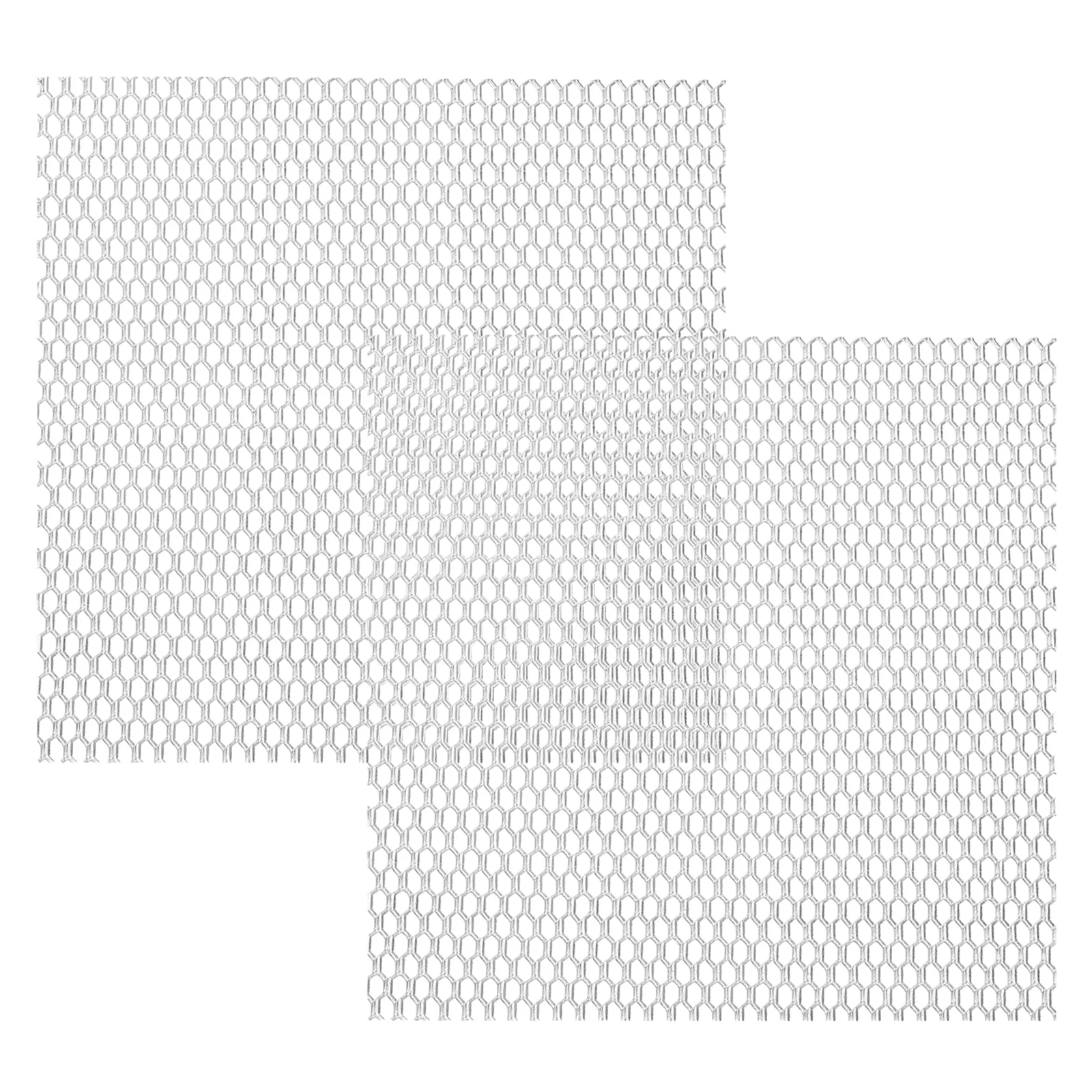 4"L x 4"W Universal Car Grill Mesh, 2Pcs 3x6mm Hexagon Hole, Silver Tone