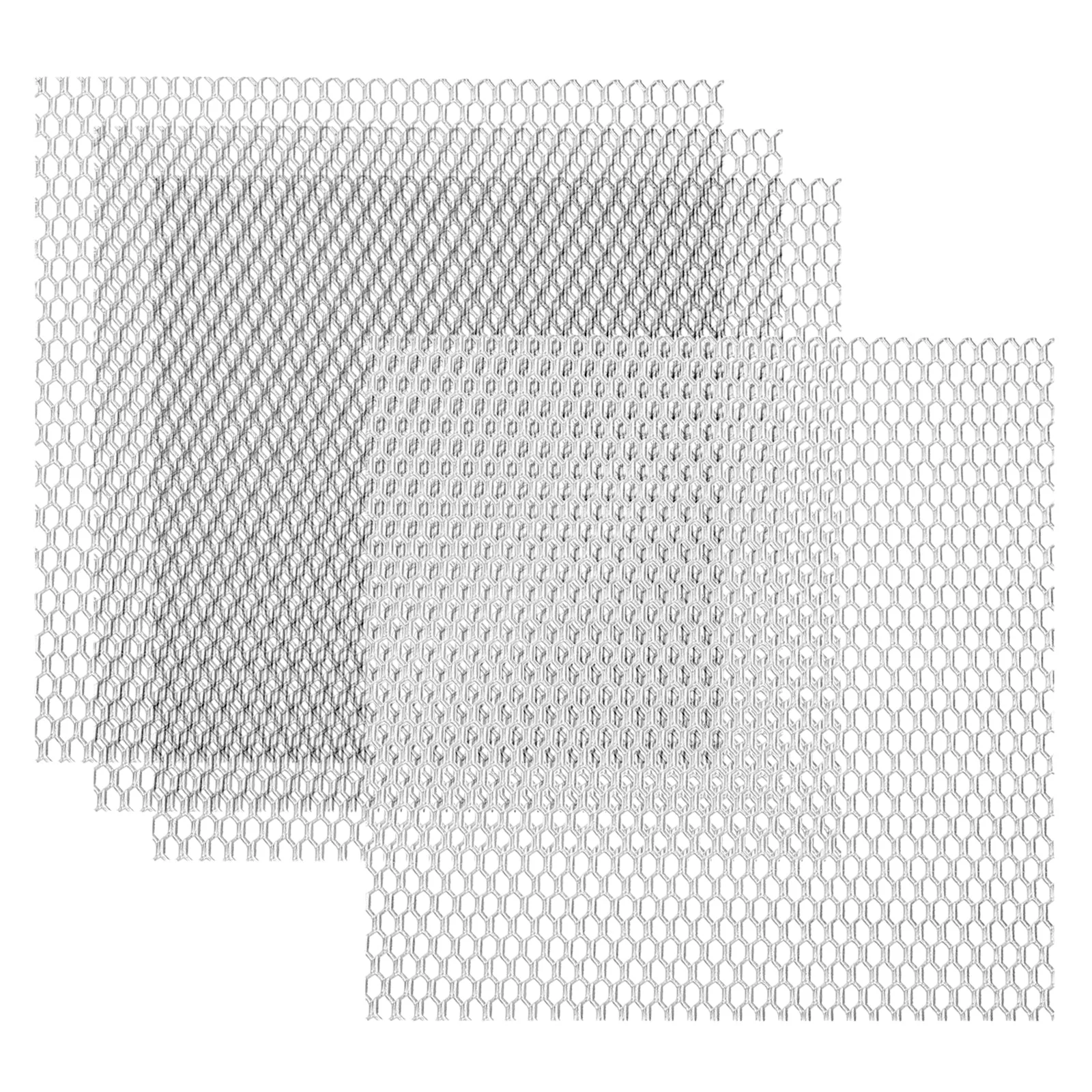 4"L x 4"W Universal Car Grill Mesh, 4Pcs 3x6mm Hexagon Hole, Silver Tone