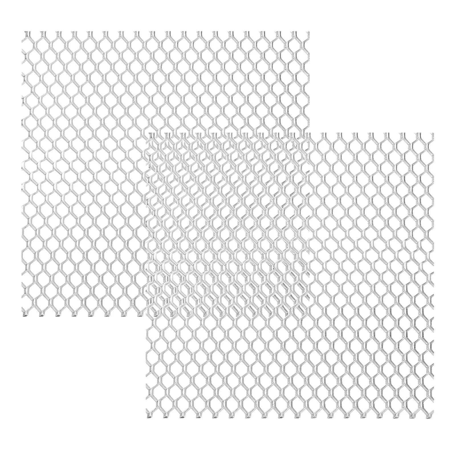 4"L x 4"W Universal Car Grill Mesh, 2Pcs 5x8mm Hexagon Hole, Silver Tone