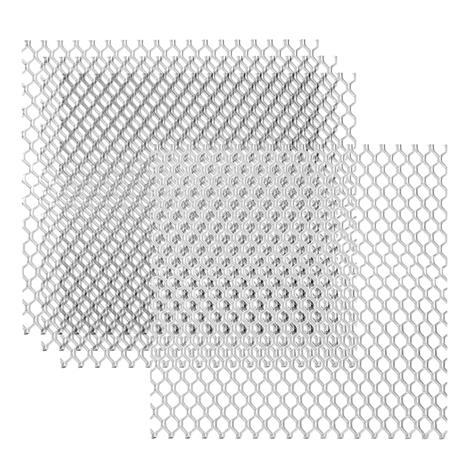 4"L x 4"W Universal Car Grill Mesh, 4Pcs 5x8mm Hexagon Hole, Silver Tone