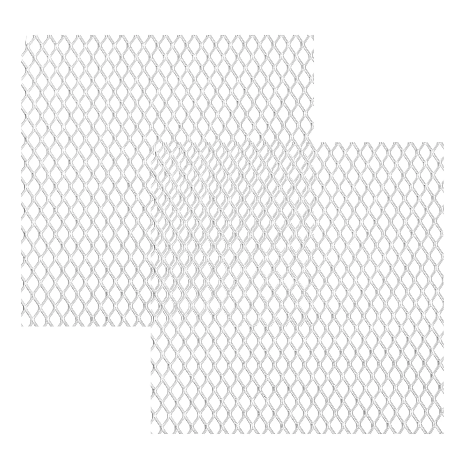 4"L x 4"W Universal Car Grill Mesh, 2Pcs 5x8mm Diamond Hole, Silver Tone