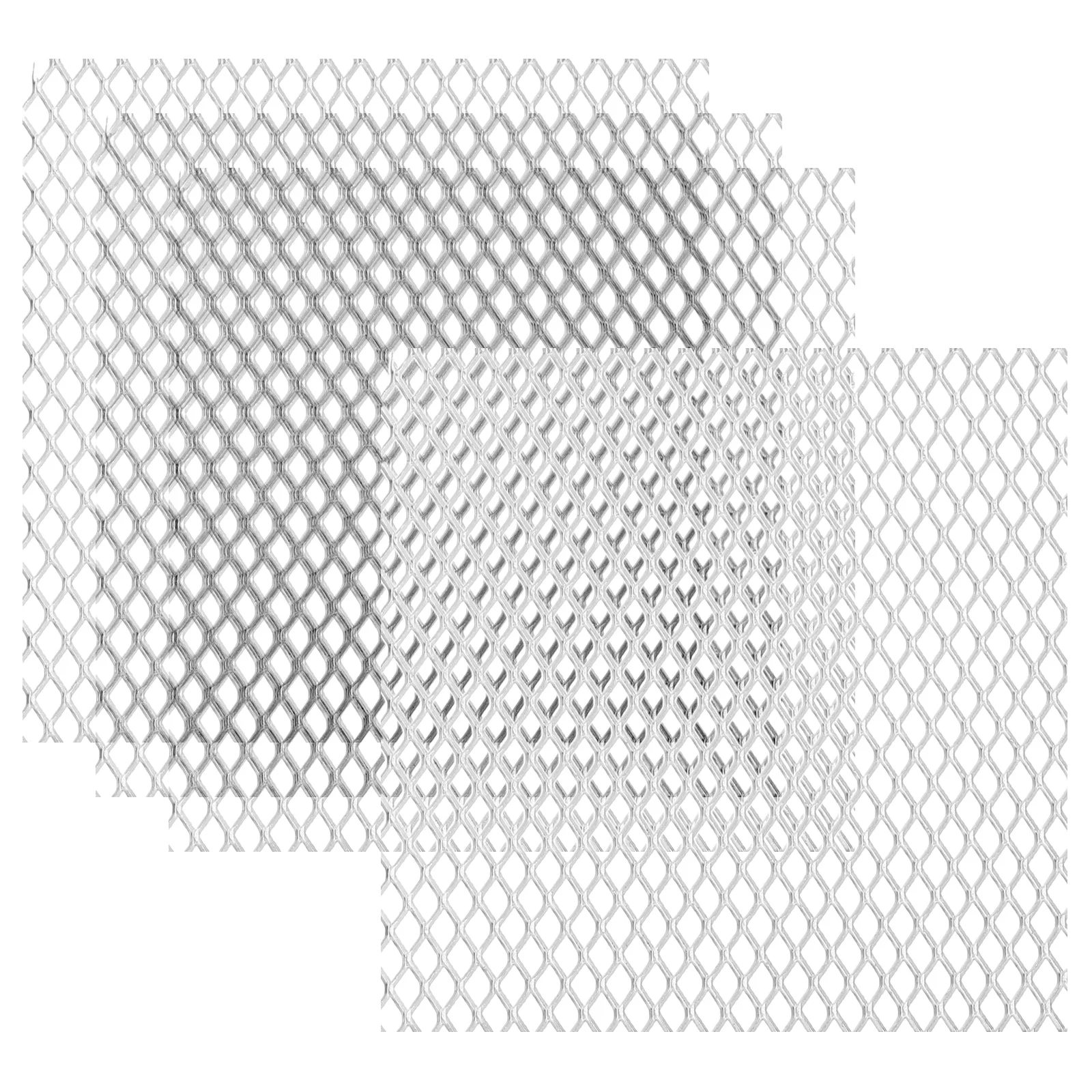 4"L x 4"W Universal Car Grill Mesh, 4Pcs 5x8mm Diamond Hole, Silver Tone