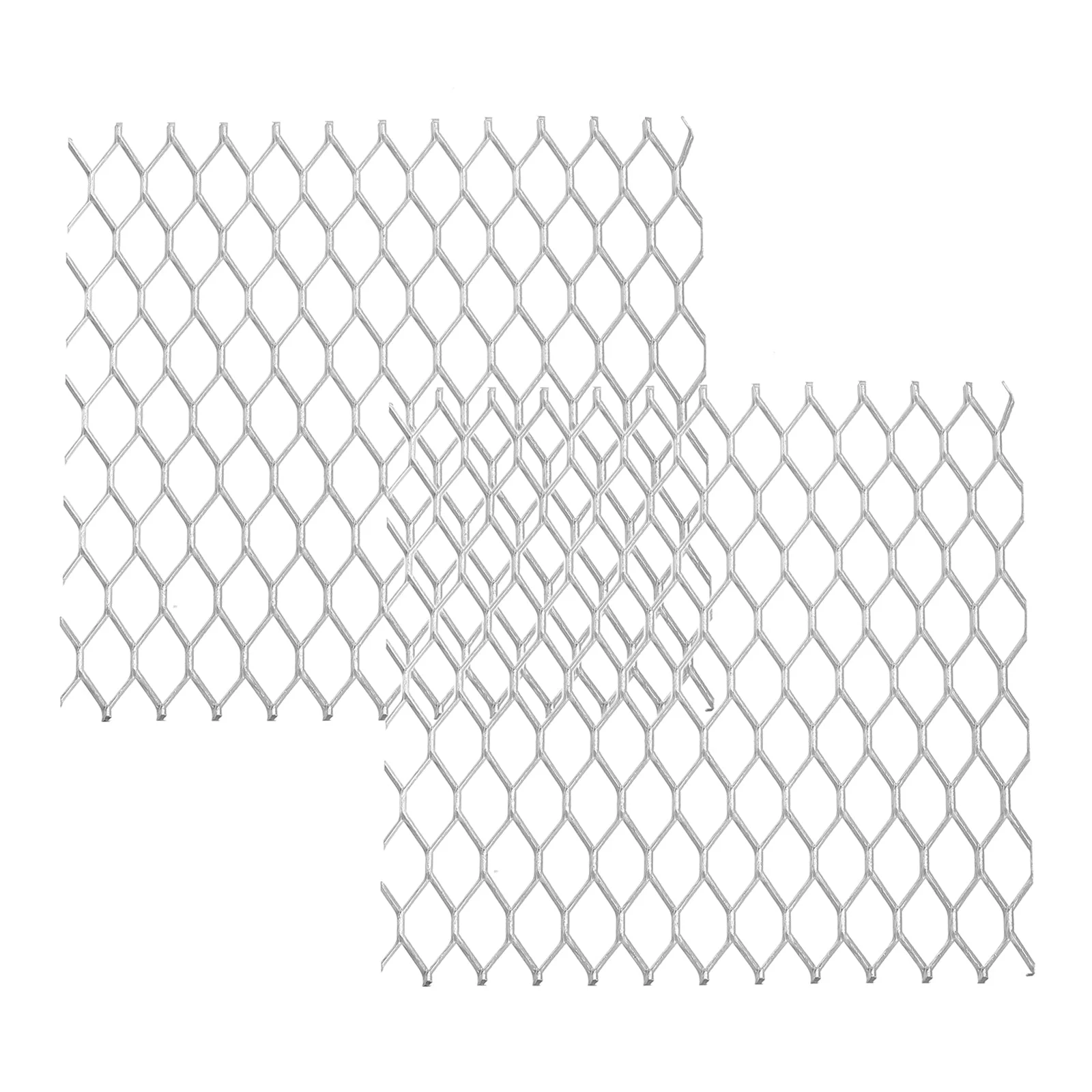 4"L x 4"W Universal Car Grill Mesh, 2Pcs 6x14mm Hexagon Hole, Silver Tone