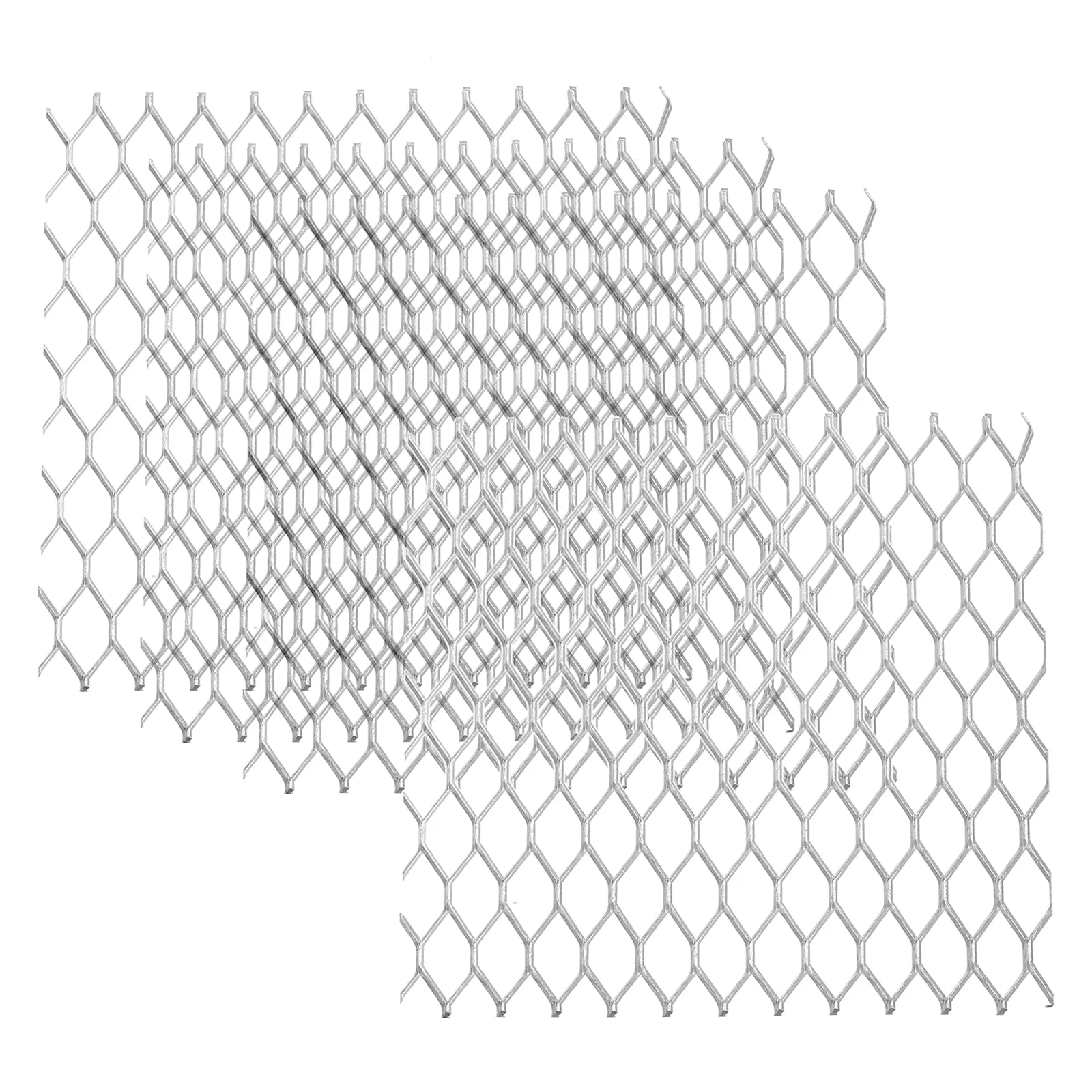 4"L x 4"W Universal Car Grill Mesh, 4Pcs 6x14mm Hexagon Hole, Silver Tone