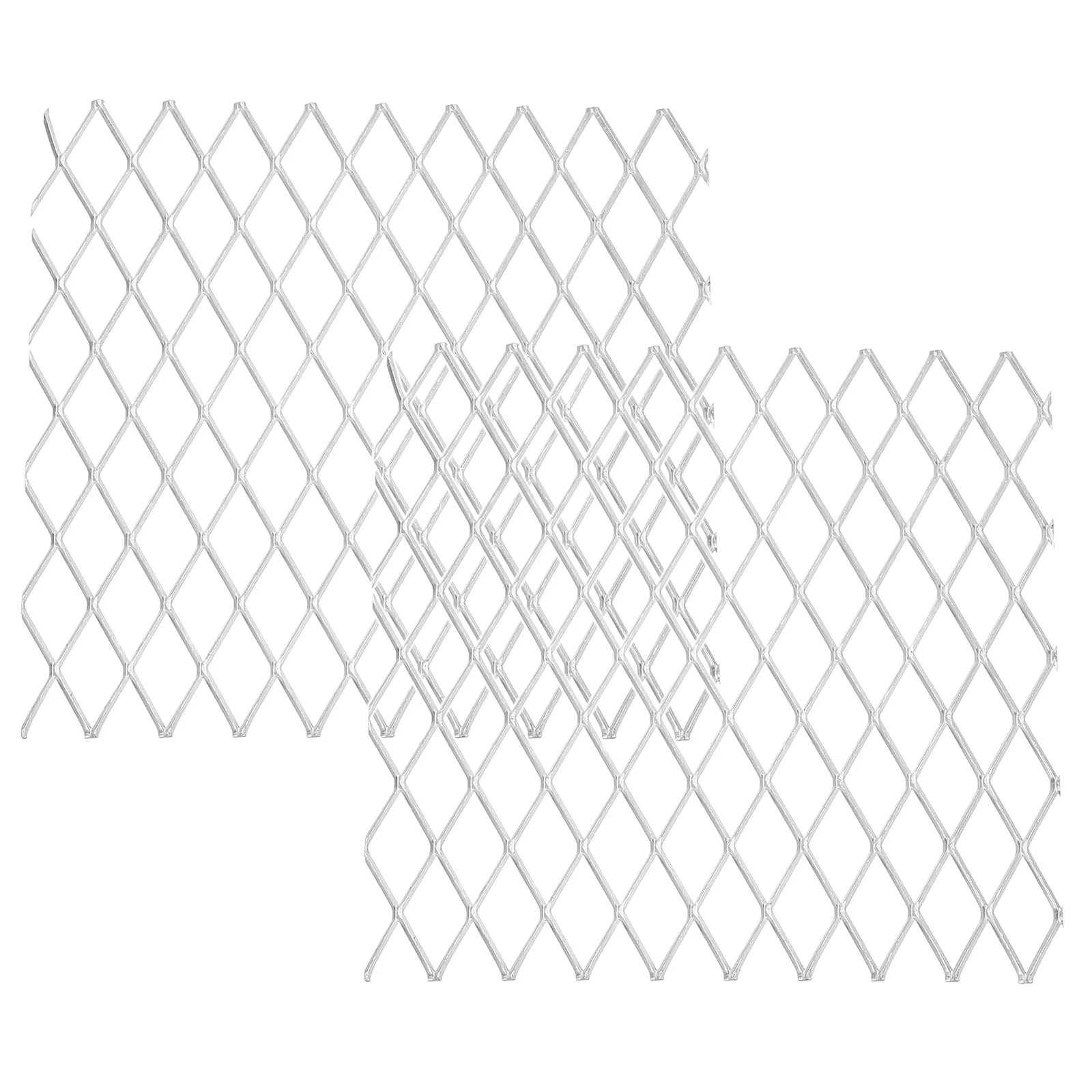 4"L x 4"W Universal Car Grill Mesh, 2Pcs 10x20mm Diamond Hole, Silver Tone