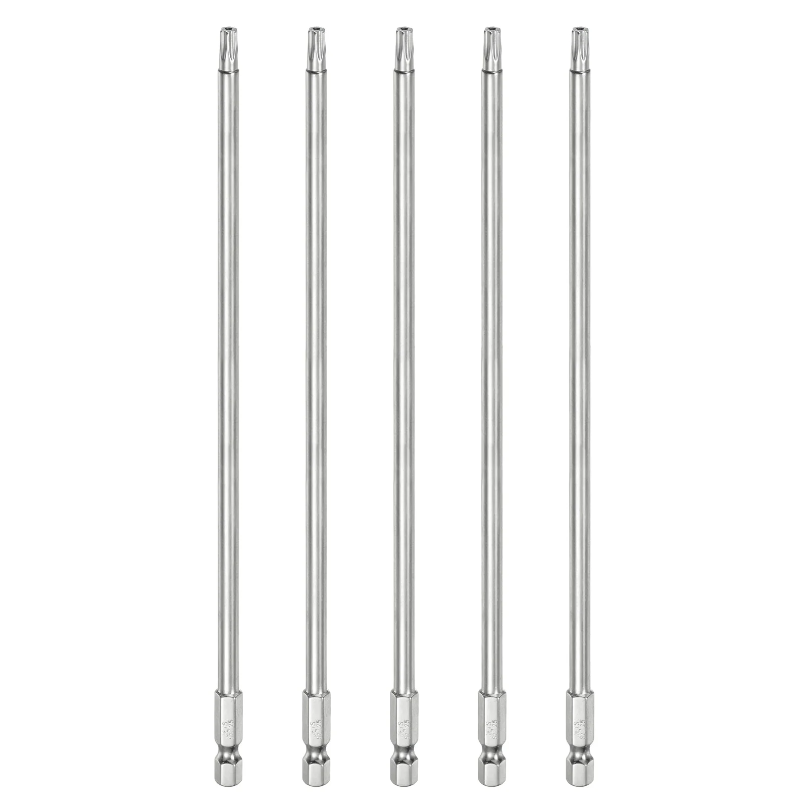 5pcs T25 Security Torx Bit 1/4" Hex Shank 8" Long Tamper Resistant Star Bits