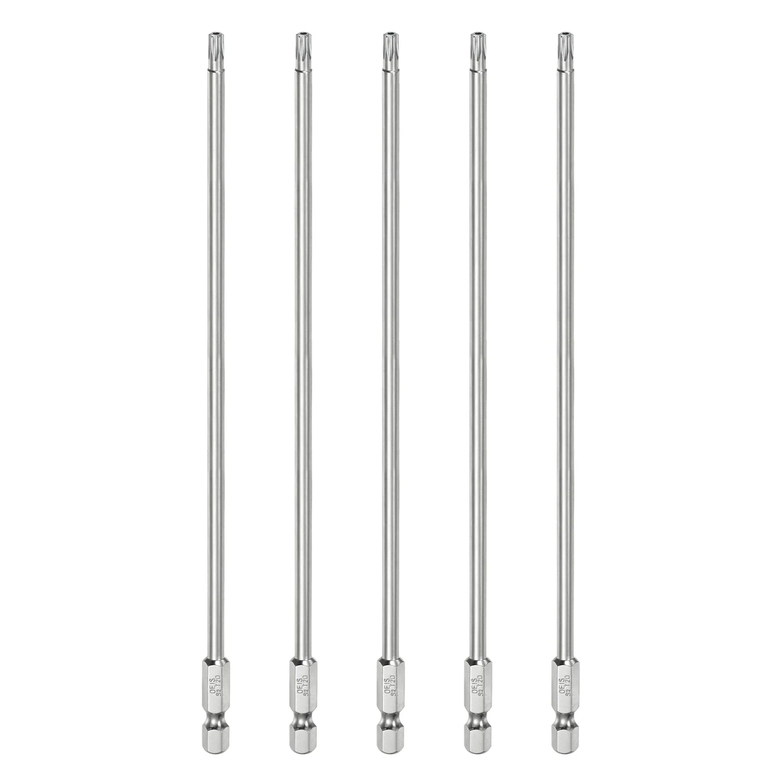 5pcs T20 Security Torx Bit 1/4" Hex Shank 8" Long Tamper Resistant Star Bits