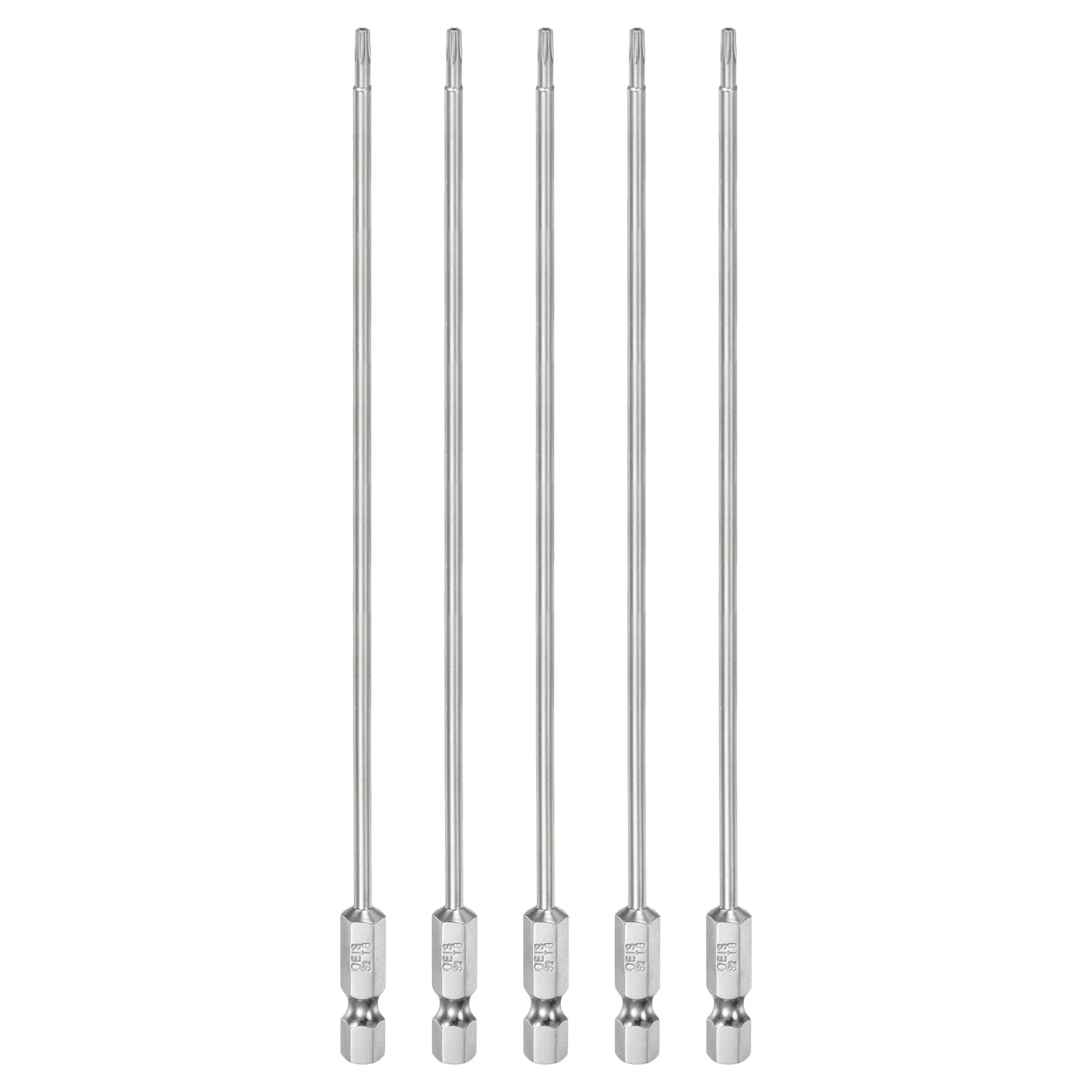 5pcs T8 Security Torx Bit 1/4" Hex Shank 8" Long Tamper Resistant Star Bits