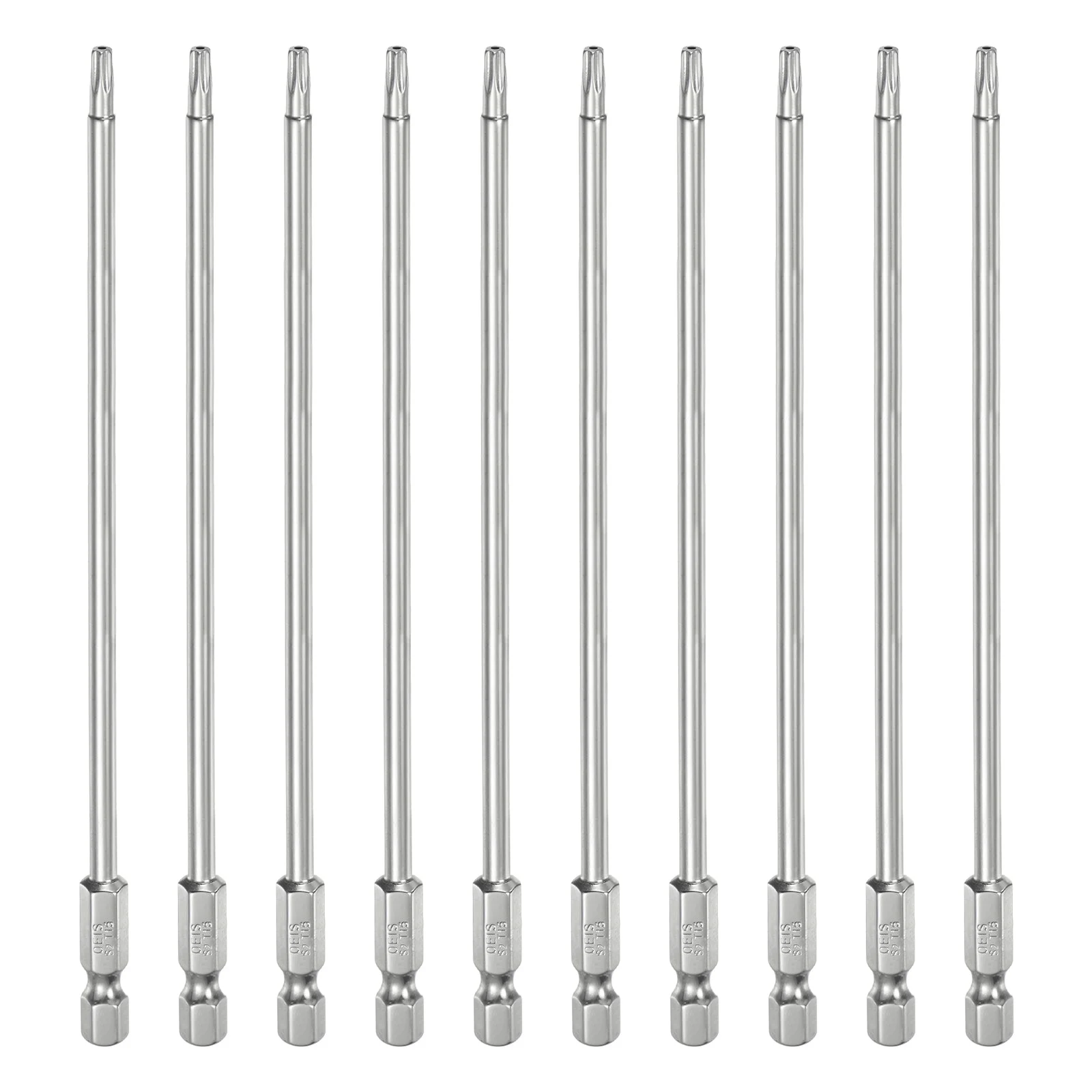 10pcs T15 Security Torx Bit 1/4" Hex Shank 6" Long Tamper Resistant Star Bits