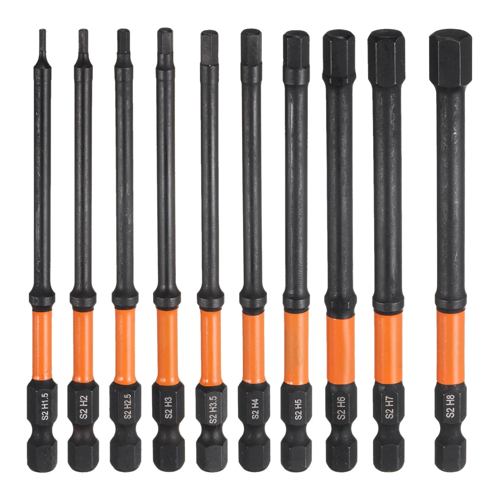 10pcs Hex Head Drill Bit Wrench Kit with Flat Tip 100mm Long Black Phosphate