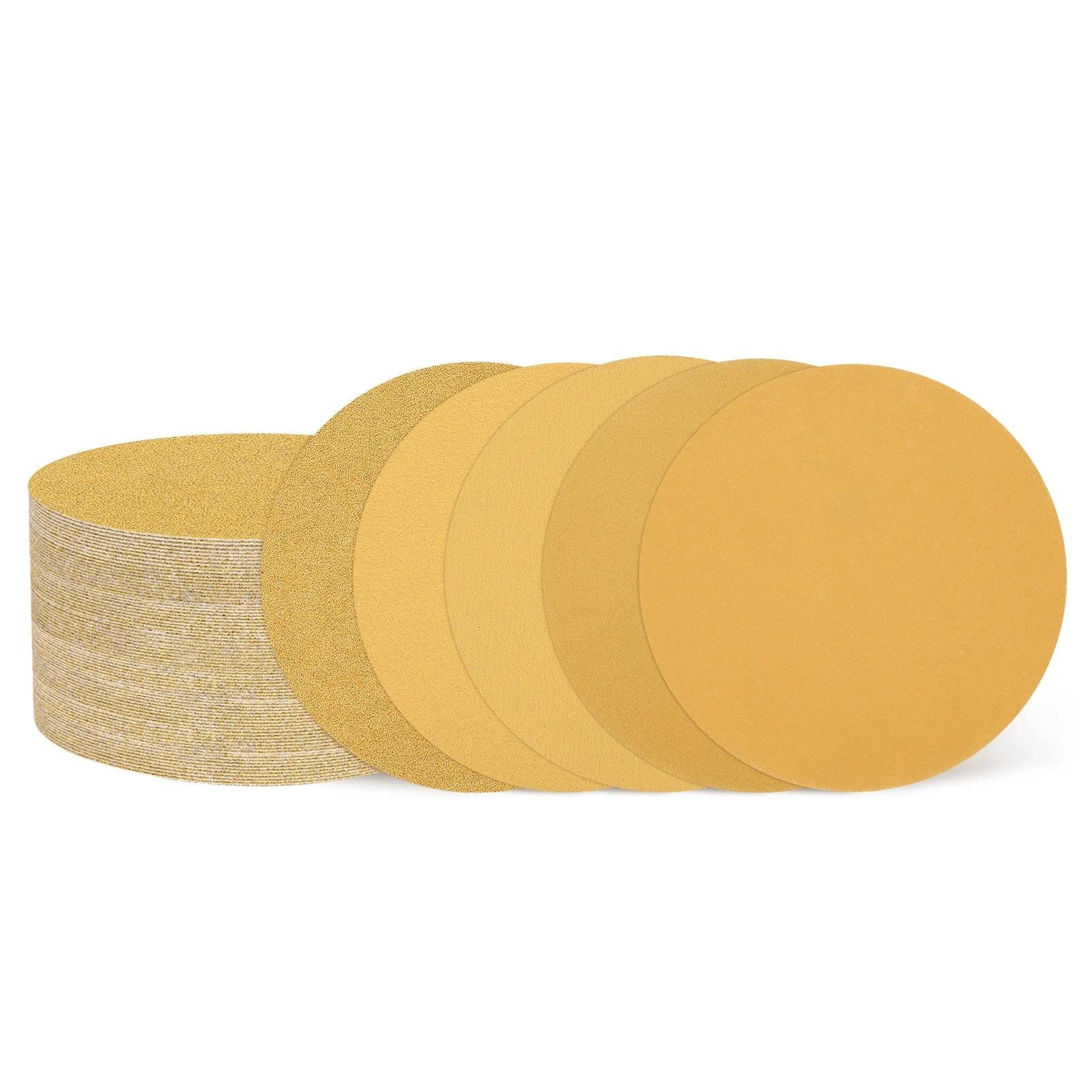 100 Pcs 6 Inch Sanding Disc 60/80/120/220/400 Grit Hook and Loop Sandpaper, Gold