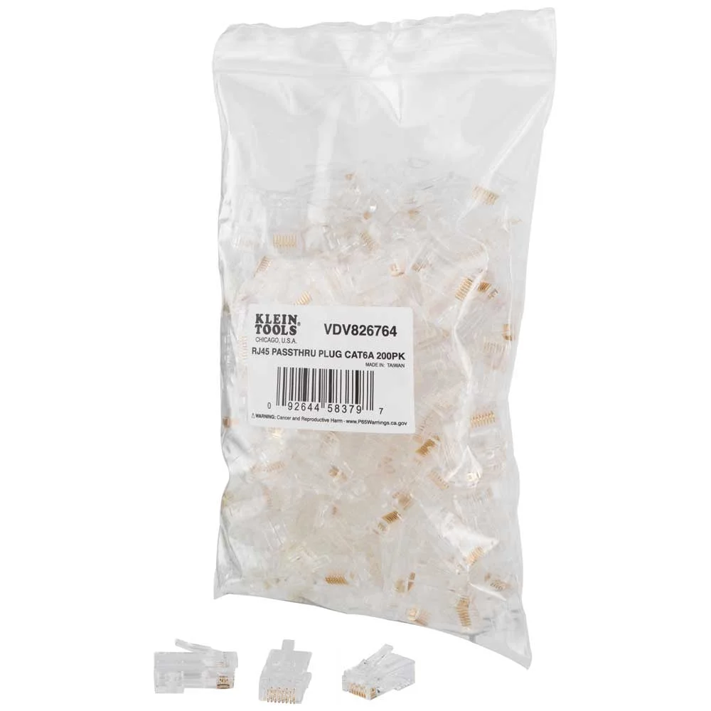 KLEIN TOOLS Pass-Thru䋢 Modular Data Plugs, RJ45-CAT6A, UTP 200-Pack