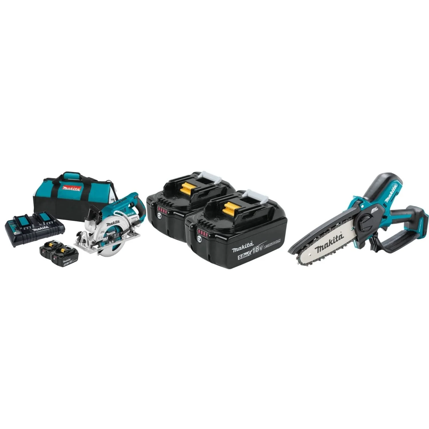 Makita 18V LXT X2 (36V) Rear Handle Circular Saw 5.0Ah Kit with Pruning Saw and 4-Pack Batteries
