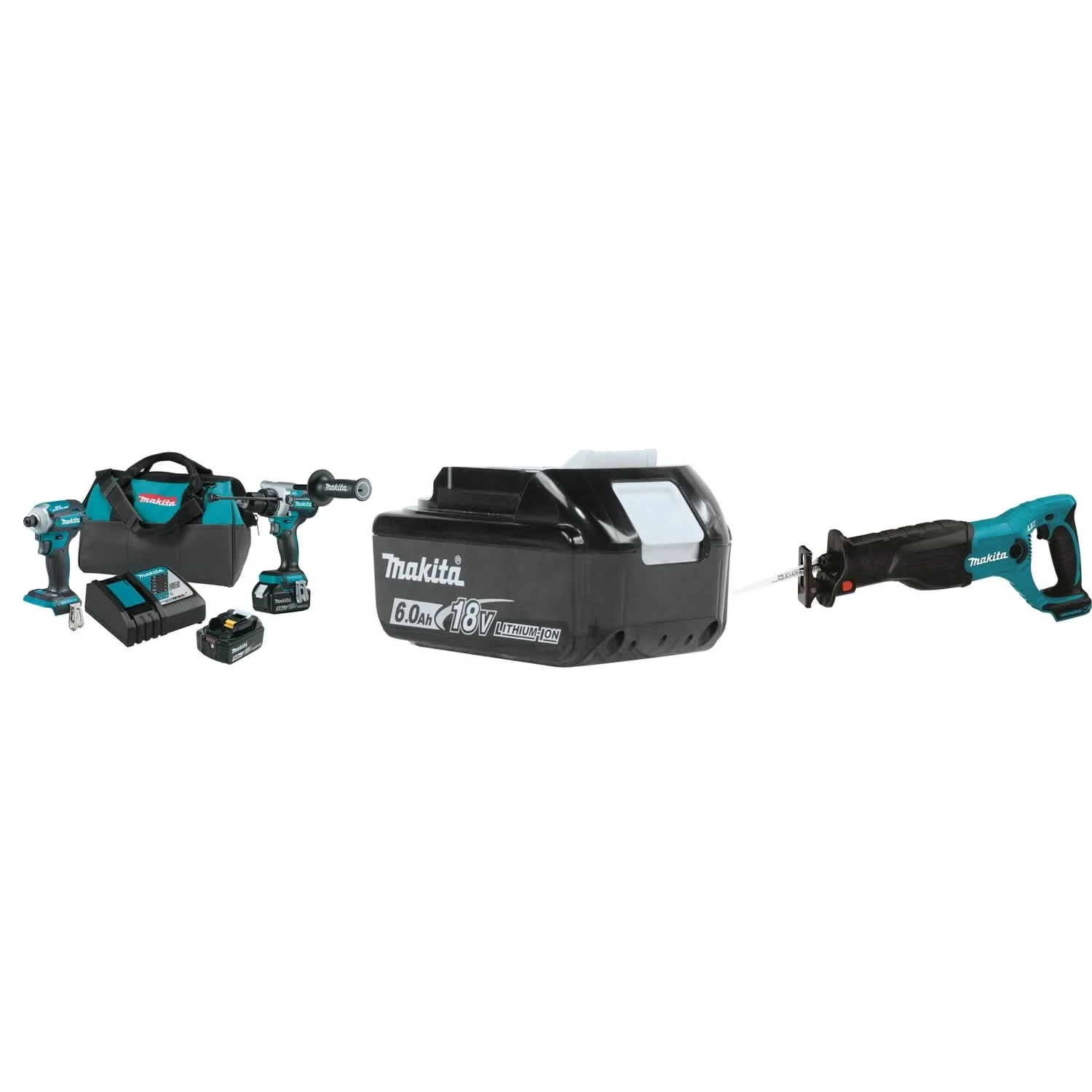 Makita 18V LXT Brushless Impact Driver, Hammer Drill, Cordless Reciprocating Saw Kit with Battery