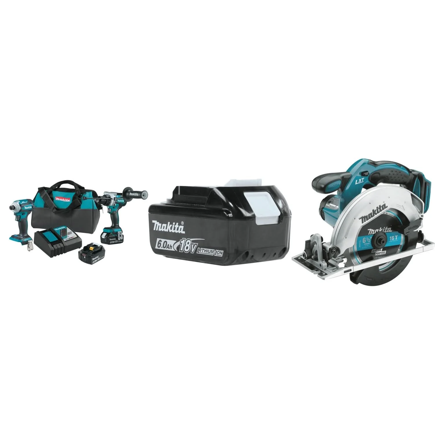 Makita 18V LXT Brushless Impact Driver, Hammer Drill, Cordless Circular Saw Kit with Battery