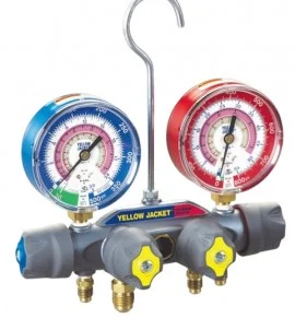 Yellow Jacket 41503 4-Valve TITAN Test/Charging Manifold for (MPa) R32/410A refrigerants, °C, 5/16" flare fittings