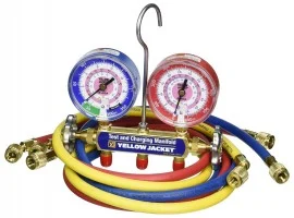 Yellow Jacket 41785 2-Valve Series 41 Test/Charging Manifold, (MPa) R410A/32 Refrigerants, Red/Blue Gauges (R/Y/B Hoses)