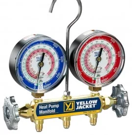 Yellow Jacket 41812 2-Valve Series 41 Test/Charging Manifold, R134a Refrigerant, Liquid Gauges (No Hoses)