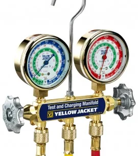 Yellow Jacket 43315 2-Valve Series 41 Test/Charging Manifold, R134a/404A/507 Refrigerants, 2-1/2" gauges, 60" PLUS II hoses