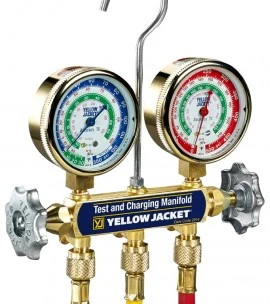 Yellow Jacket 43363 2-Valve Series 41 Test/Charging Manifold, R134a/404A/507 refrigerants, 2-1/2" gauges, 36" PLUS II hoses