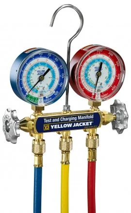 Yellow Jacket 44235 Series 41 Deluxe Manifolds with Class 1 brass gauges and 60" PLUS II™ SealRight ™ fittings, psi