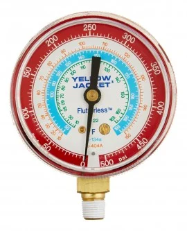 Yellow Jacket 49013 Manifold Gauge, 2-1/2", red pressure, 0 to 500 psi, R-134a, °F and °C