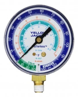 Yellow Jacket 49016 Manifold Gauge, 2-1/2", blue compound, 30"-0-120** psi, R-22/134a/404A, (°F)
